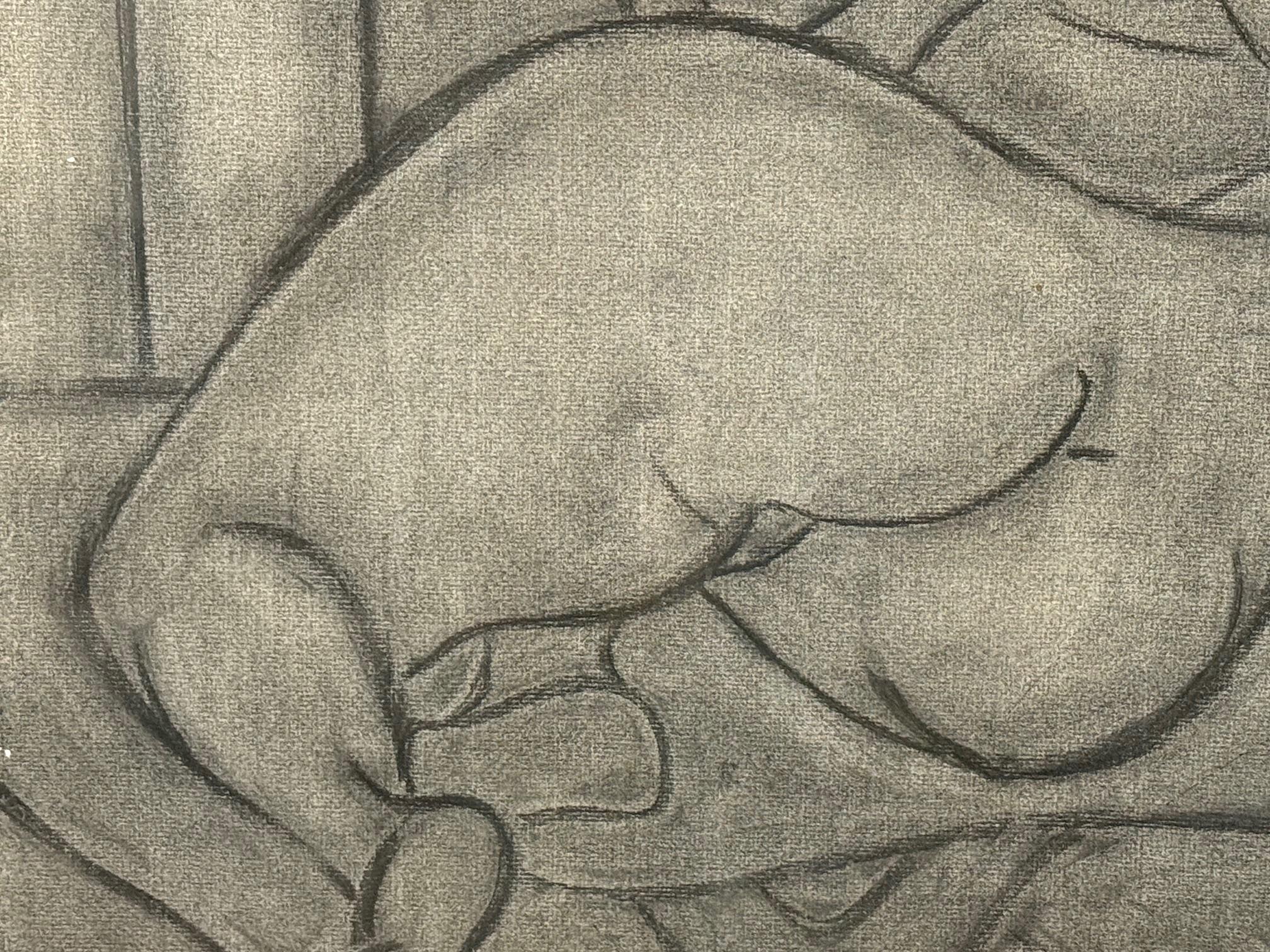 Liegender Akt Kohlestiftzeichnung von Young im Angebot 2