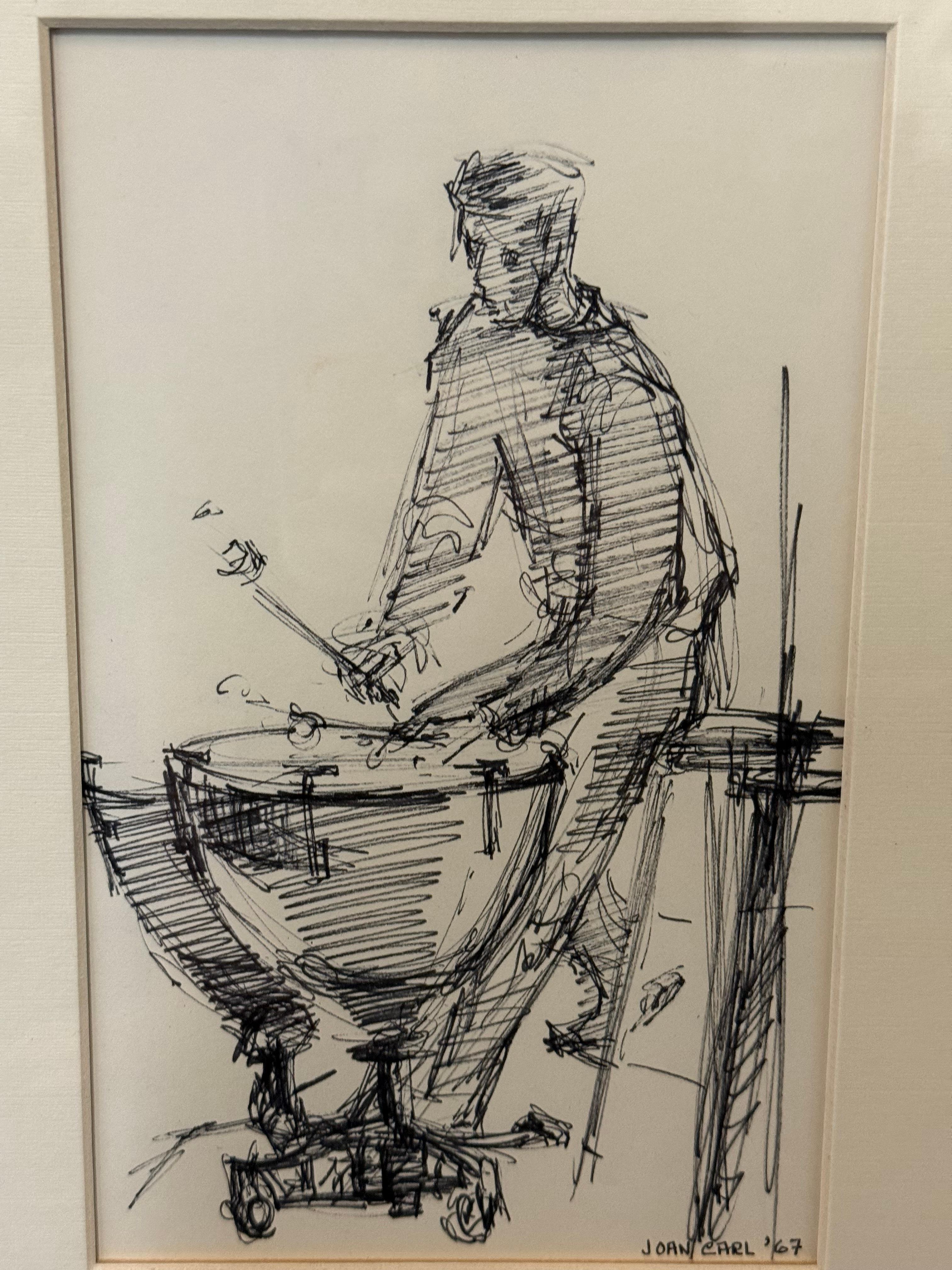 Timpanist, Ink Drawing by Joan Carl Strauss For Sale 1