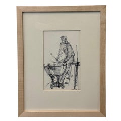 Timpanist, Ink Drawing by Joan Carl Strauss