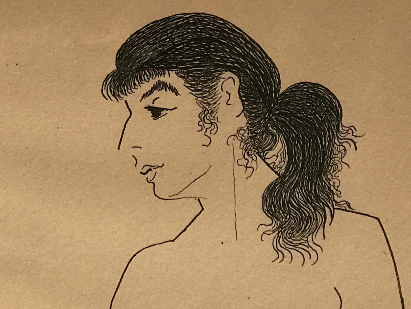 Ink on craft paper.
Jerry O'Day is also known as Geraldine Heib. Born in Oakland, CA on June 17, 1912. Geraldine Heib assumed the name Jerry O'Day at an early age. She grew up in Washington and studied in Seattle at the Cornish School of Fine Arts.