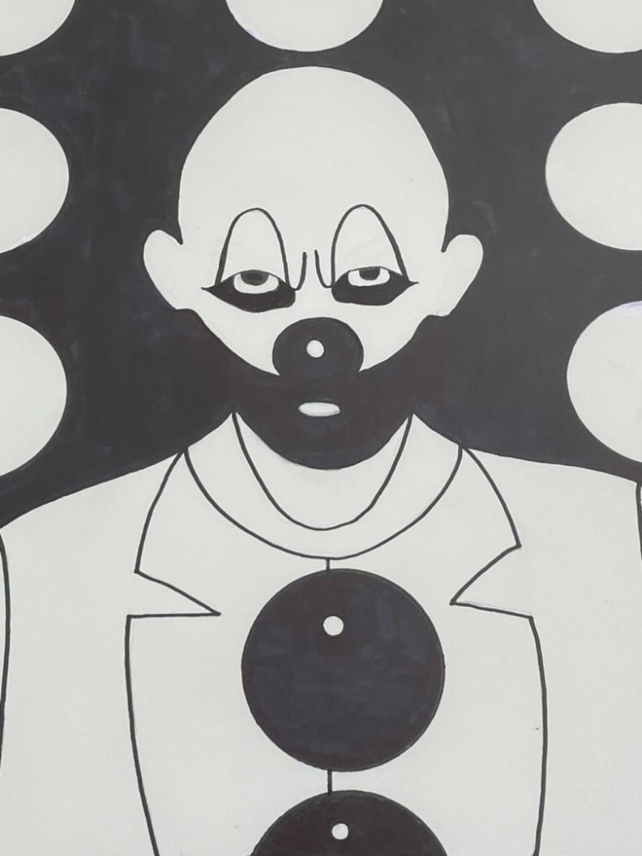 Black and White Drawing of a Clown by Christopher Mark Brennan For Sale 1