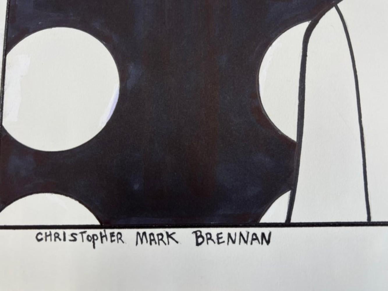 Schwarz-Weiß-Zeichnung eines Clowns von Christopher Mark Brennan im Angebot 3