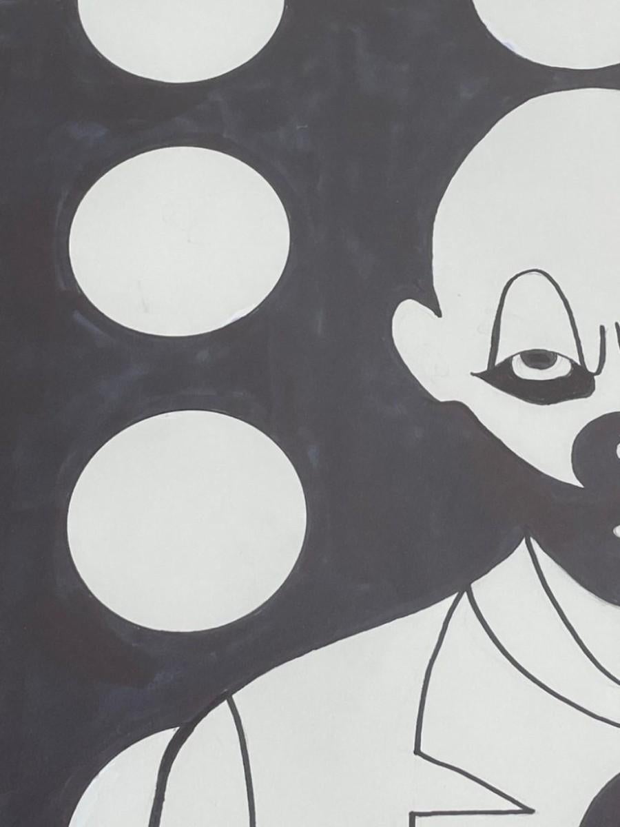 Dibujo en blanco y negro de un payaso por Christopher Mark Brennan en venta 4