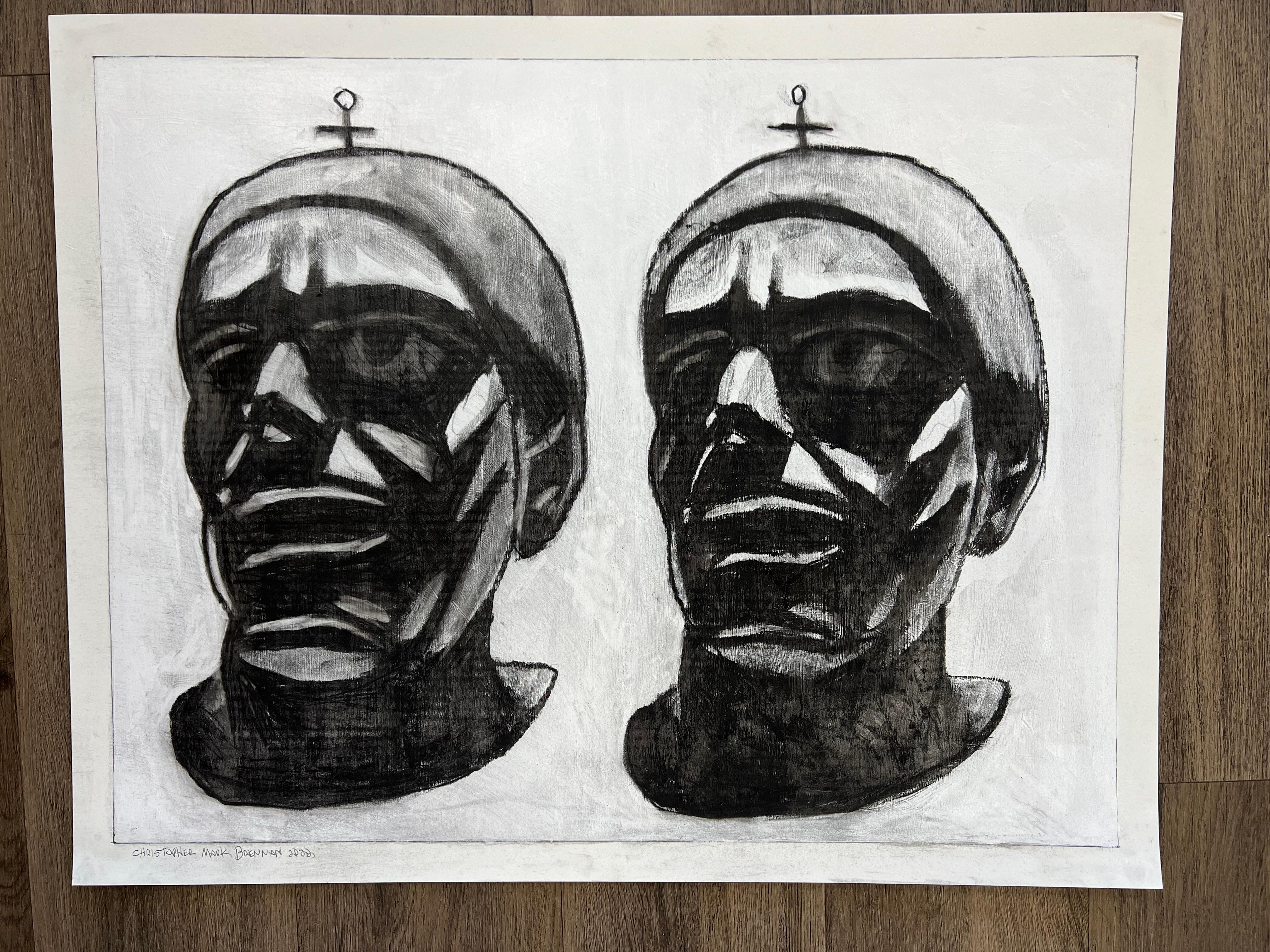 The representation of twins in art has always been fascinating due to their embodiment of the concept of duality and symmetry. They often evoke themes of identity, mirroring, and parallel existence. This oil painting on thick paper by Christopher