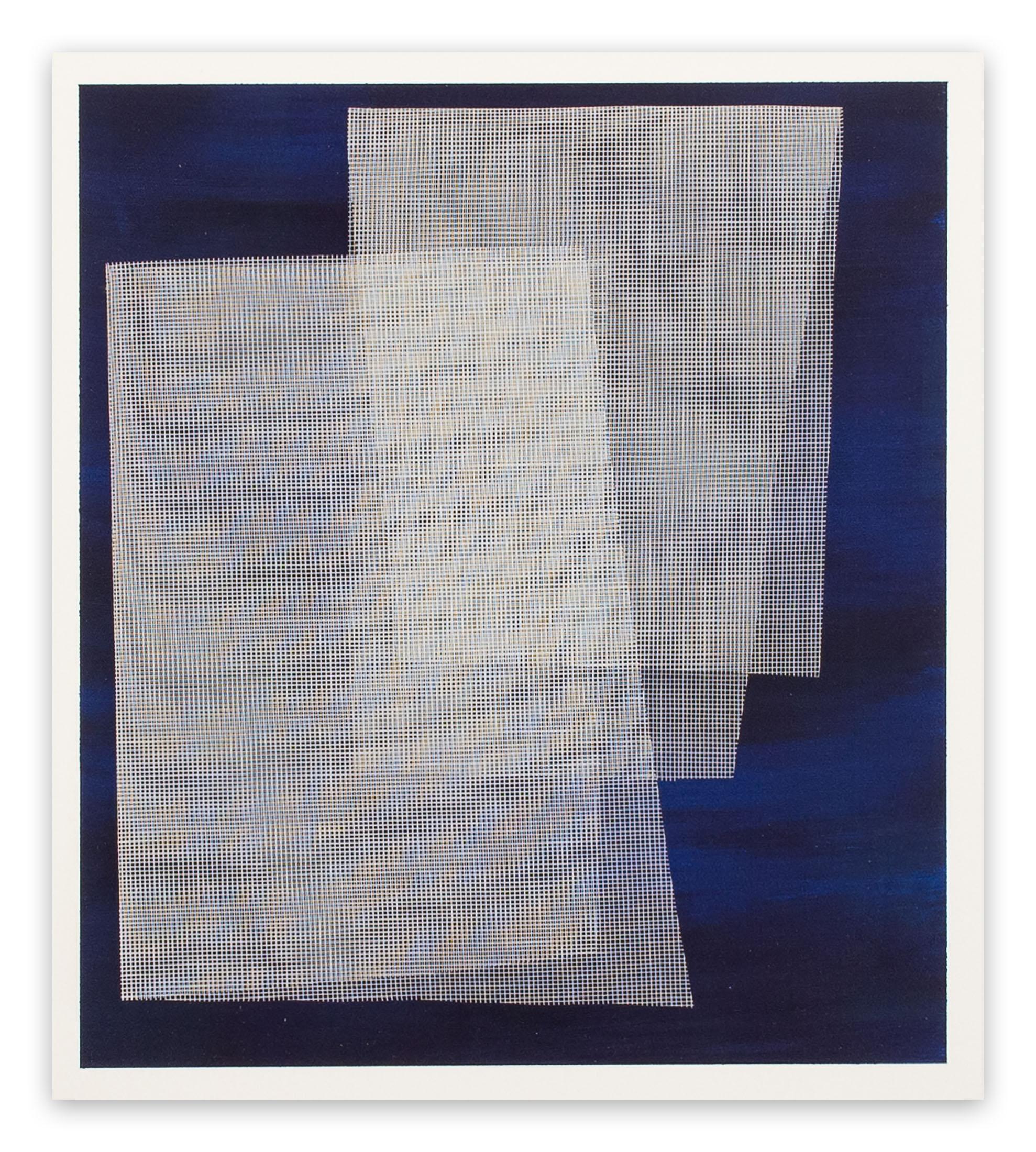 Moiré Indigo (Abstrakte Malerei) (Beige), Abstract Drawing, von Tom Henderson