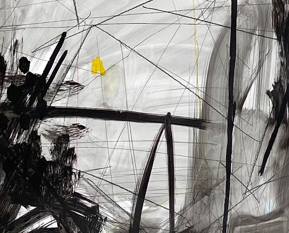 Oscillating Resonance (Abstraktisches Gemälde) (Grau), Abstract Painting, von Adrienn Krahl