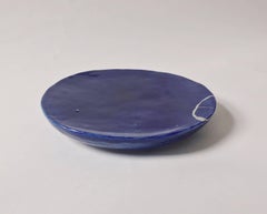 Used Deep blue ceramic plate with kitsugi