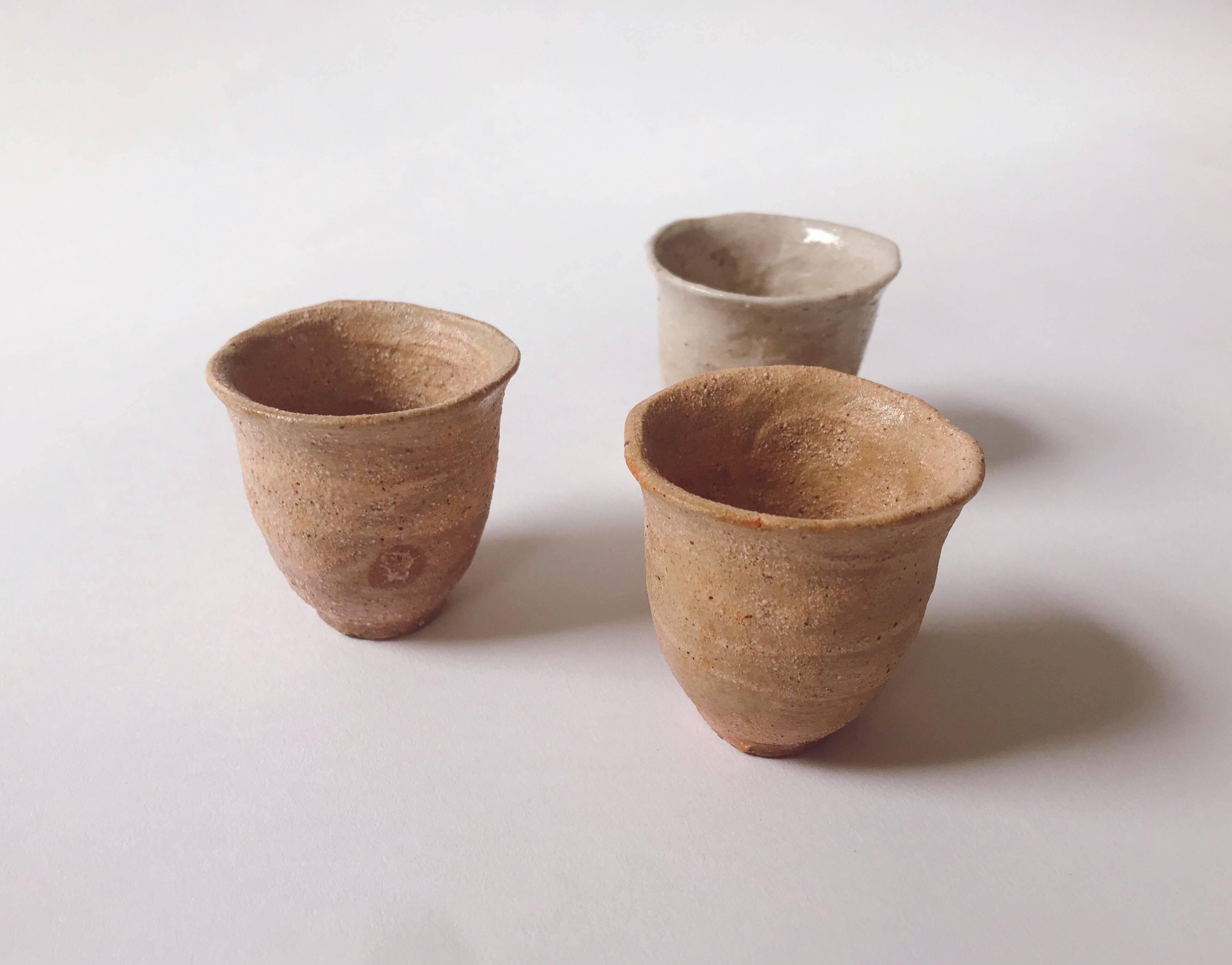 This set of three Japanese ceramic cups is by Shiro Shimizu, from his famous Kyoto studio. Shown in our Tea Ceremony exhibition which opened in May 2018.

The grandson of celebrated late ceramicist Uichi Shimizu, Shiro Shimizu hails from a lineage