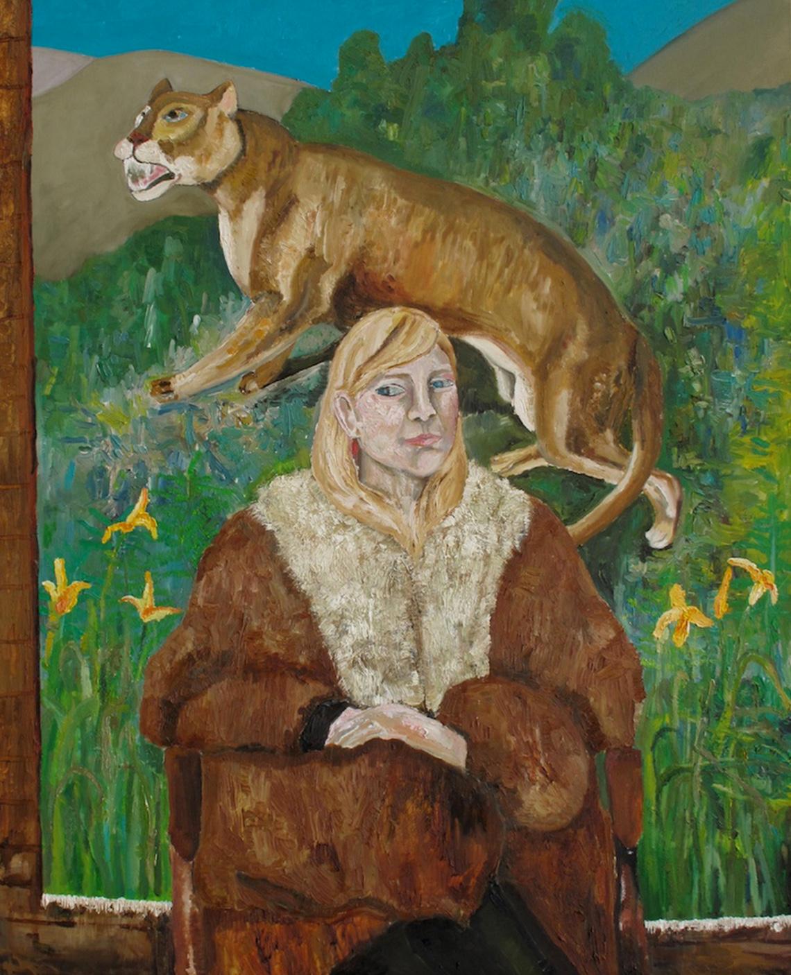 LAURA WITH CAT - Painting by Mark Milroy