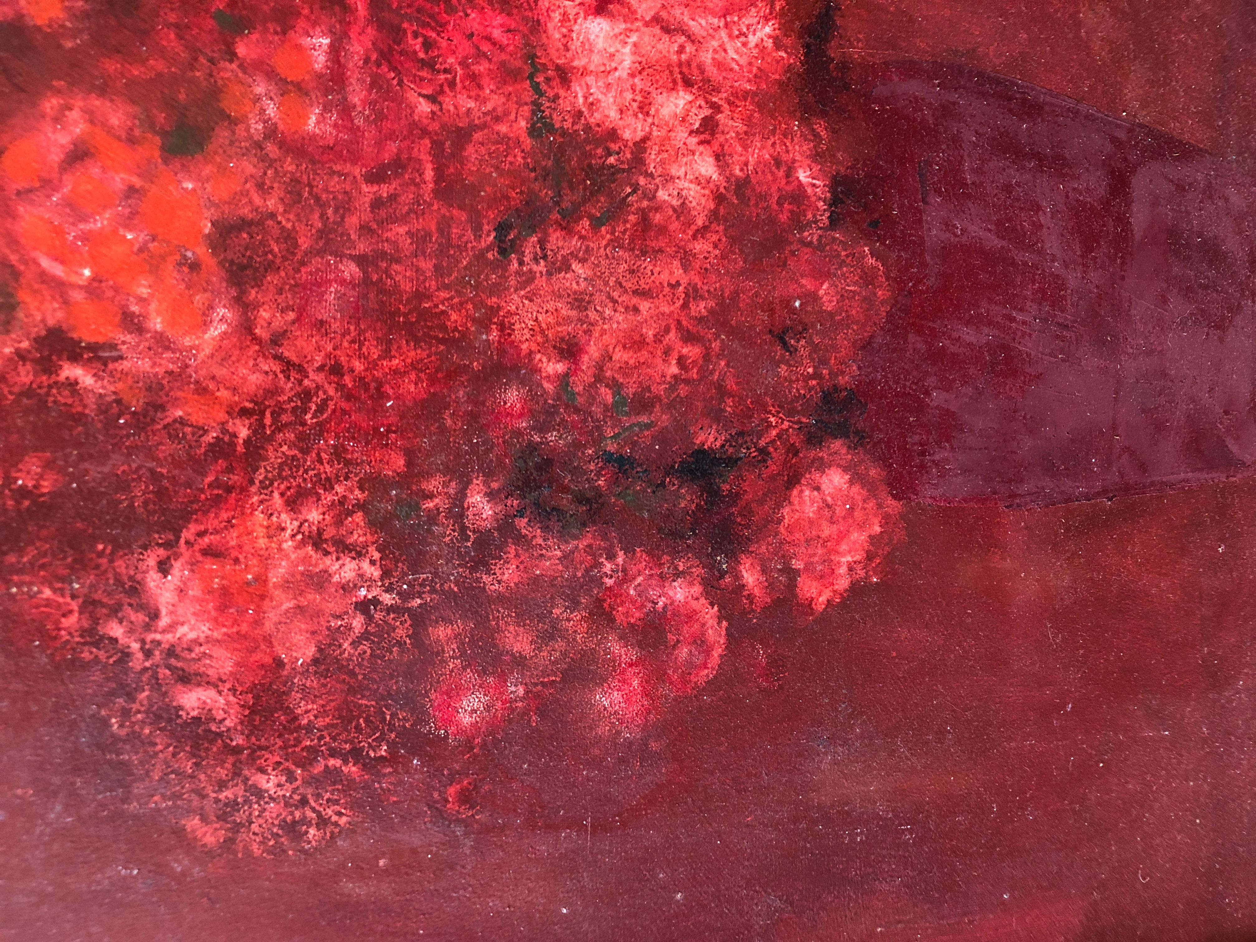Garofani e boccioli di rosa - Abstract Painting Marrone di Harold Cohn 