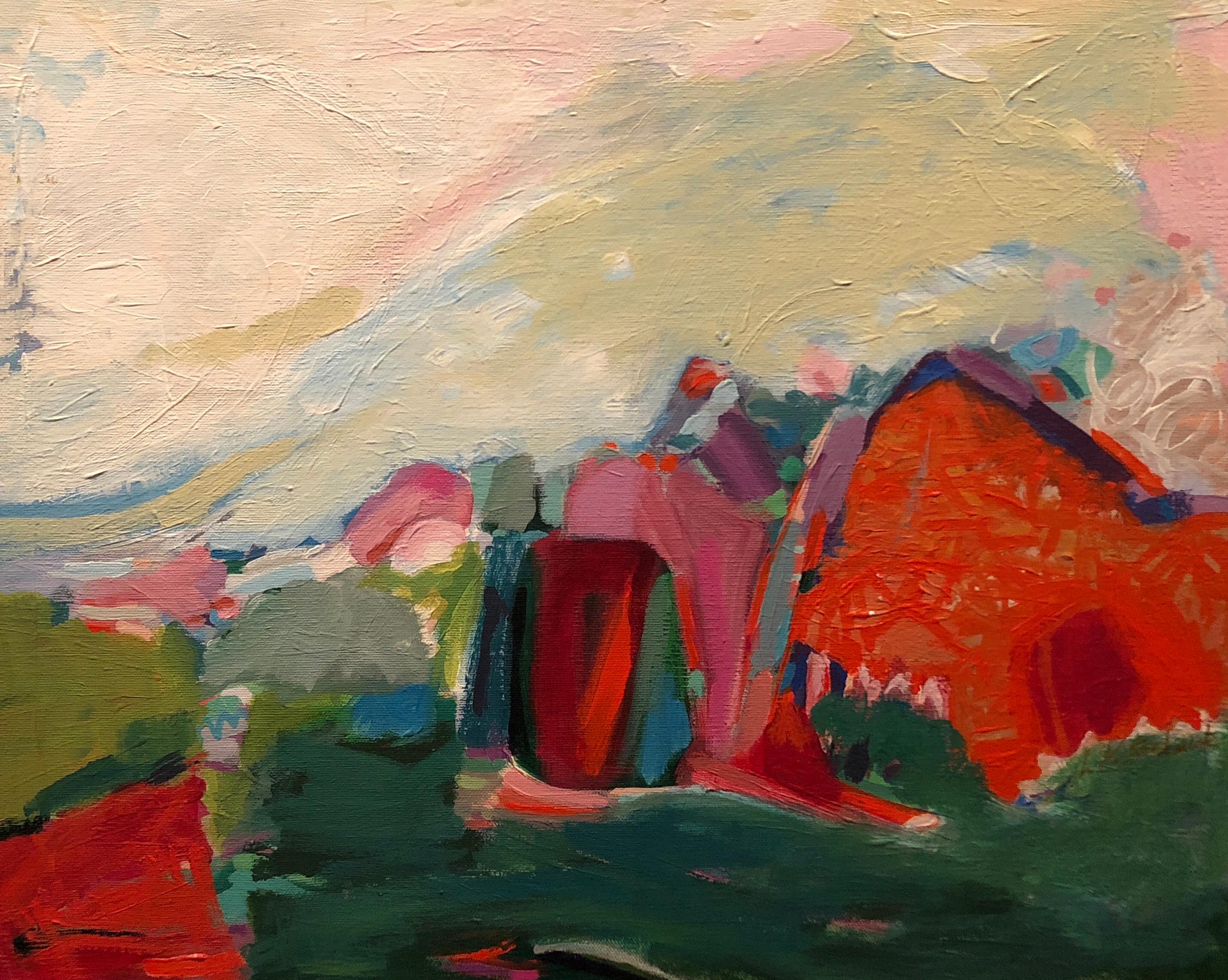 Beautiful abstract landscape (c.1070s) by Pennsylvania artist Lois K. Rudnick. Great colors and texture. 