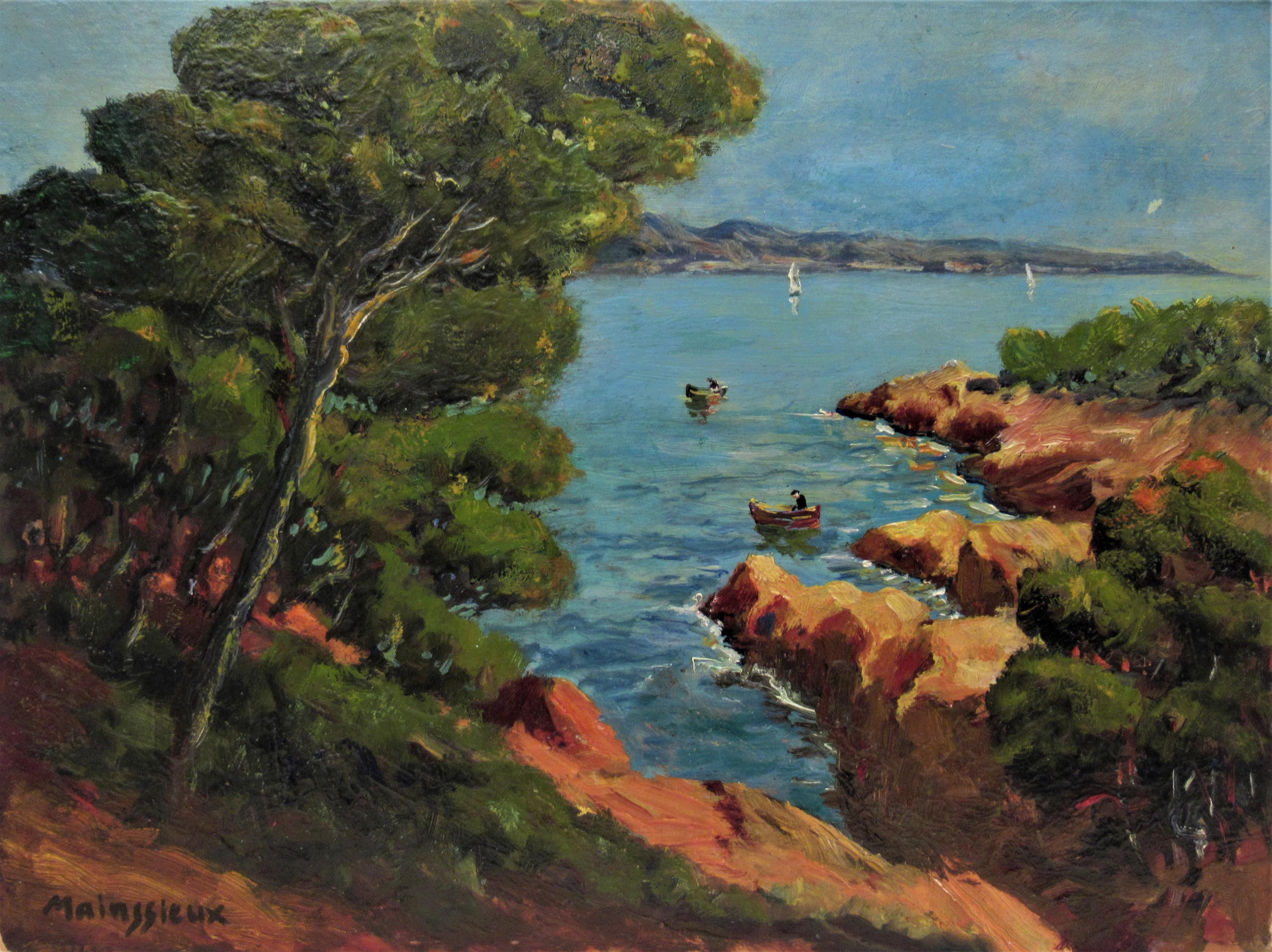  Landscapes with sea. Two paintings on hardboard, one is signed. - Painting by Lucien Mainssieux