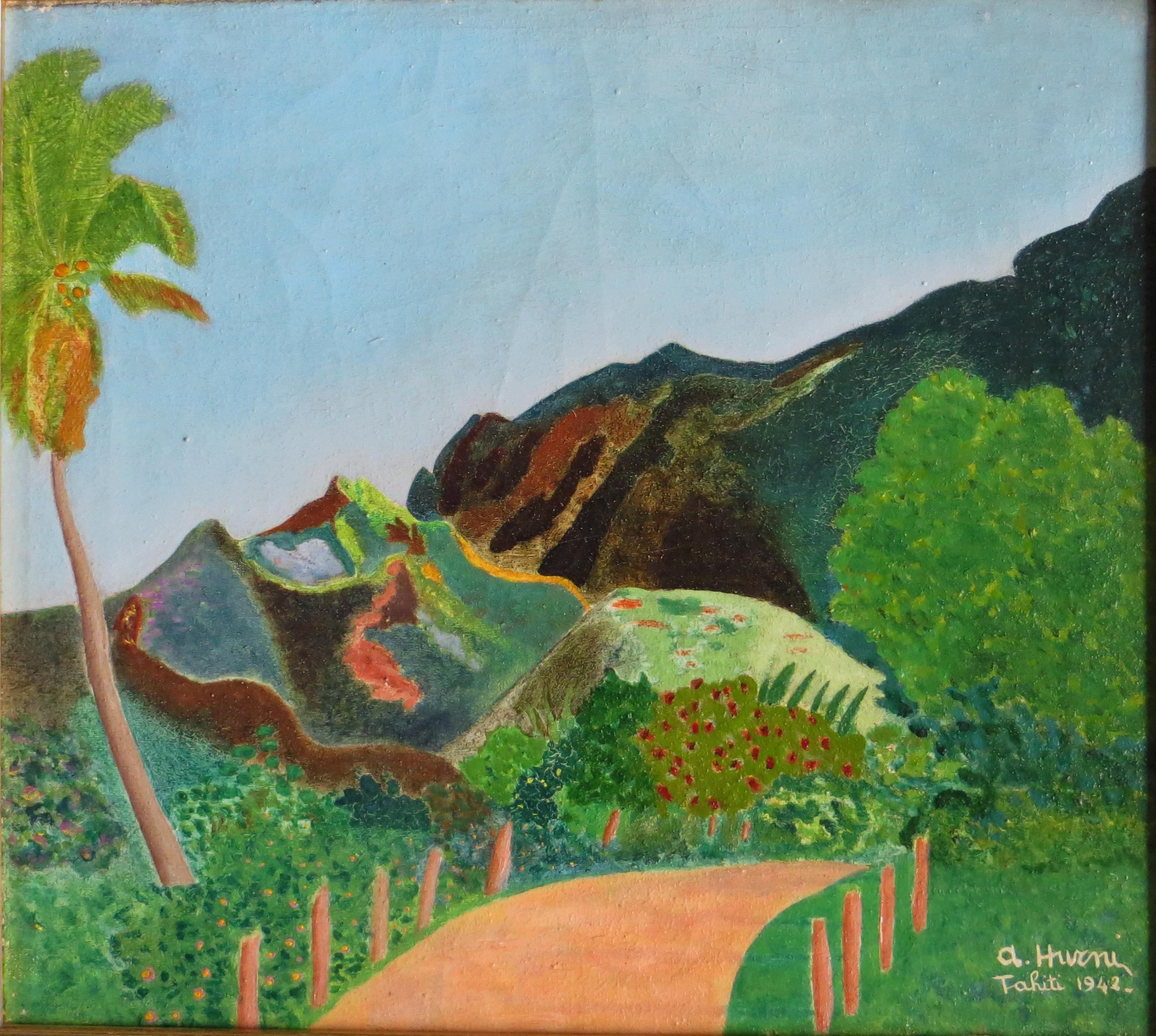 Hurni, Arthur Landscape Painting – Semi-Abstrakte Landschaftsmalerei von Tahiti, 1942