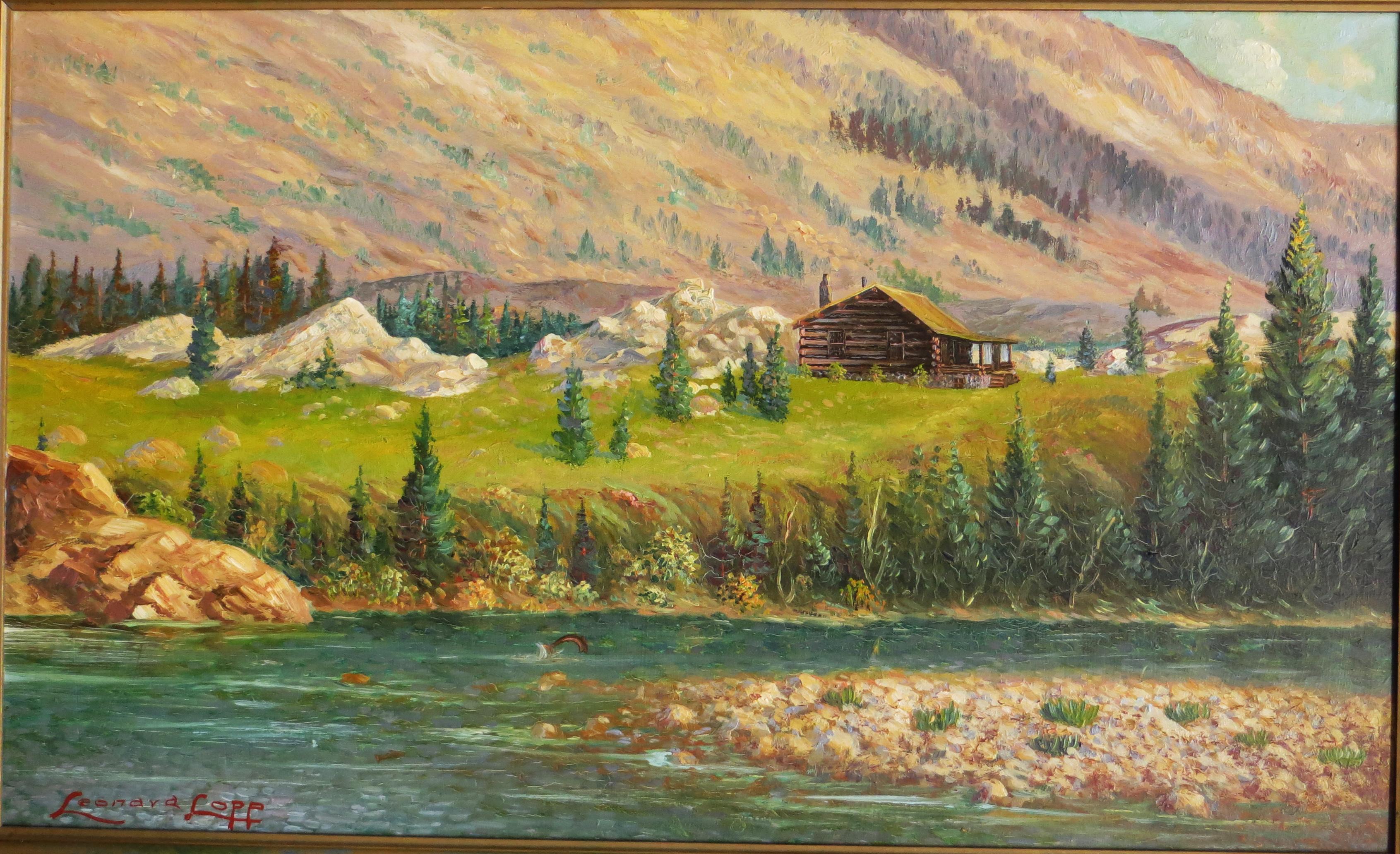 Harry Leonard Lopp Landscape Painting - Vintage Western Mountain Scene by noted Montana Artist