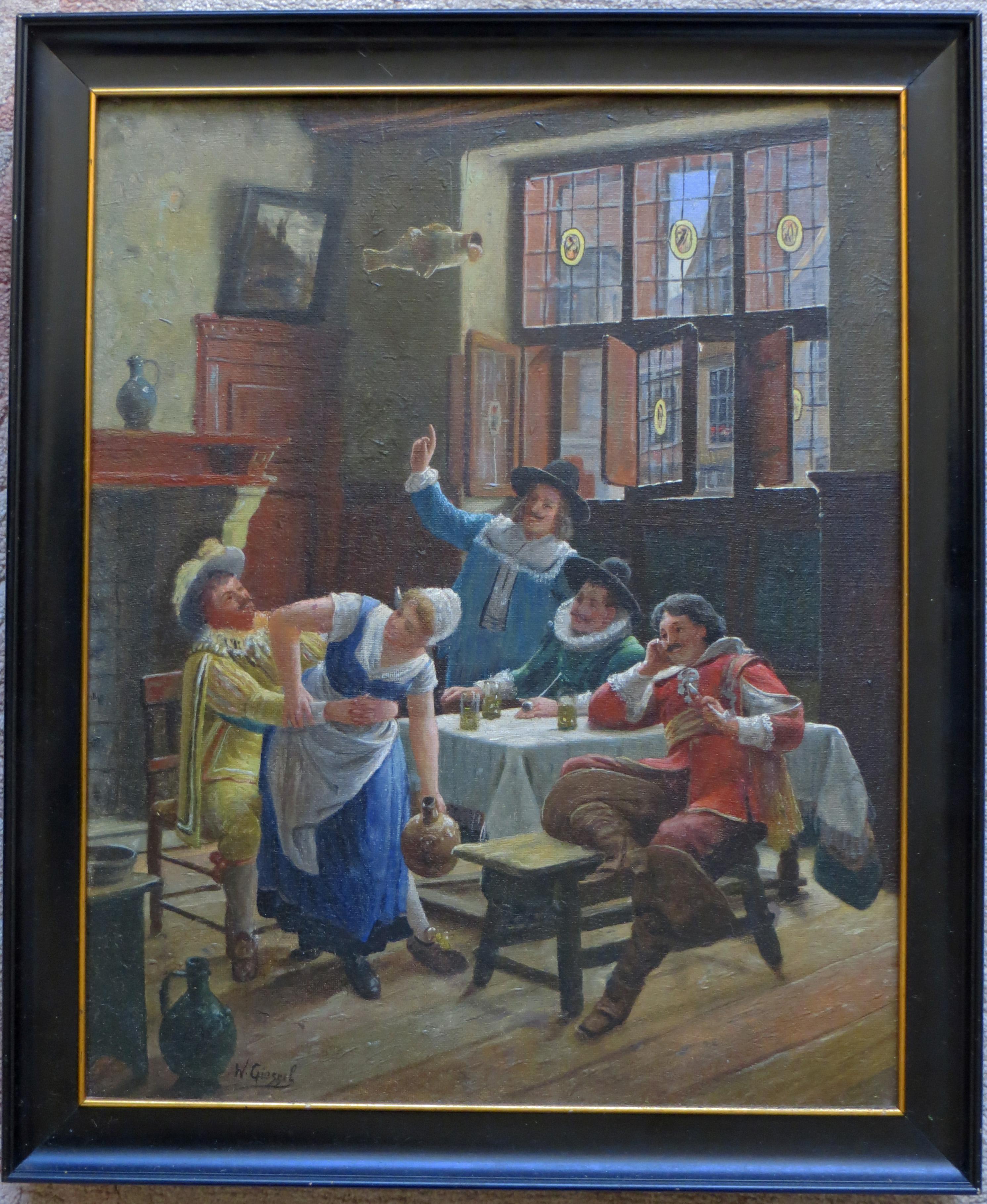 Vintage Austrian Tavern Scene  -  - Painting by Wilhelm Giessel