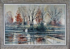 Vintage Autumn River Bank