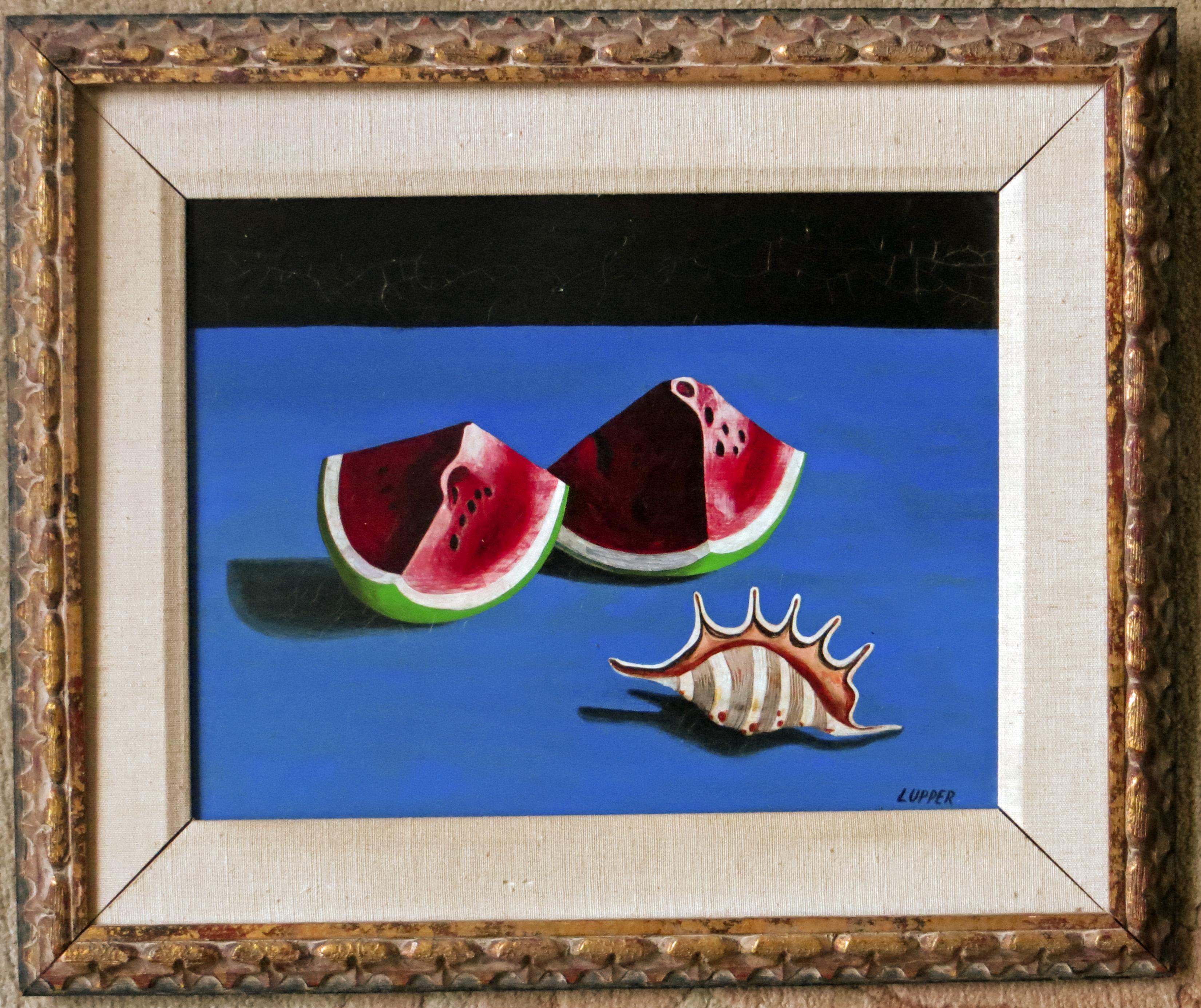 Rote Melonenscheibe - surrealistische Malerei – Painting von Edward Lupper