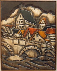 Vintage bas-relief Wall Sculpture - European Town Scene