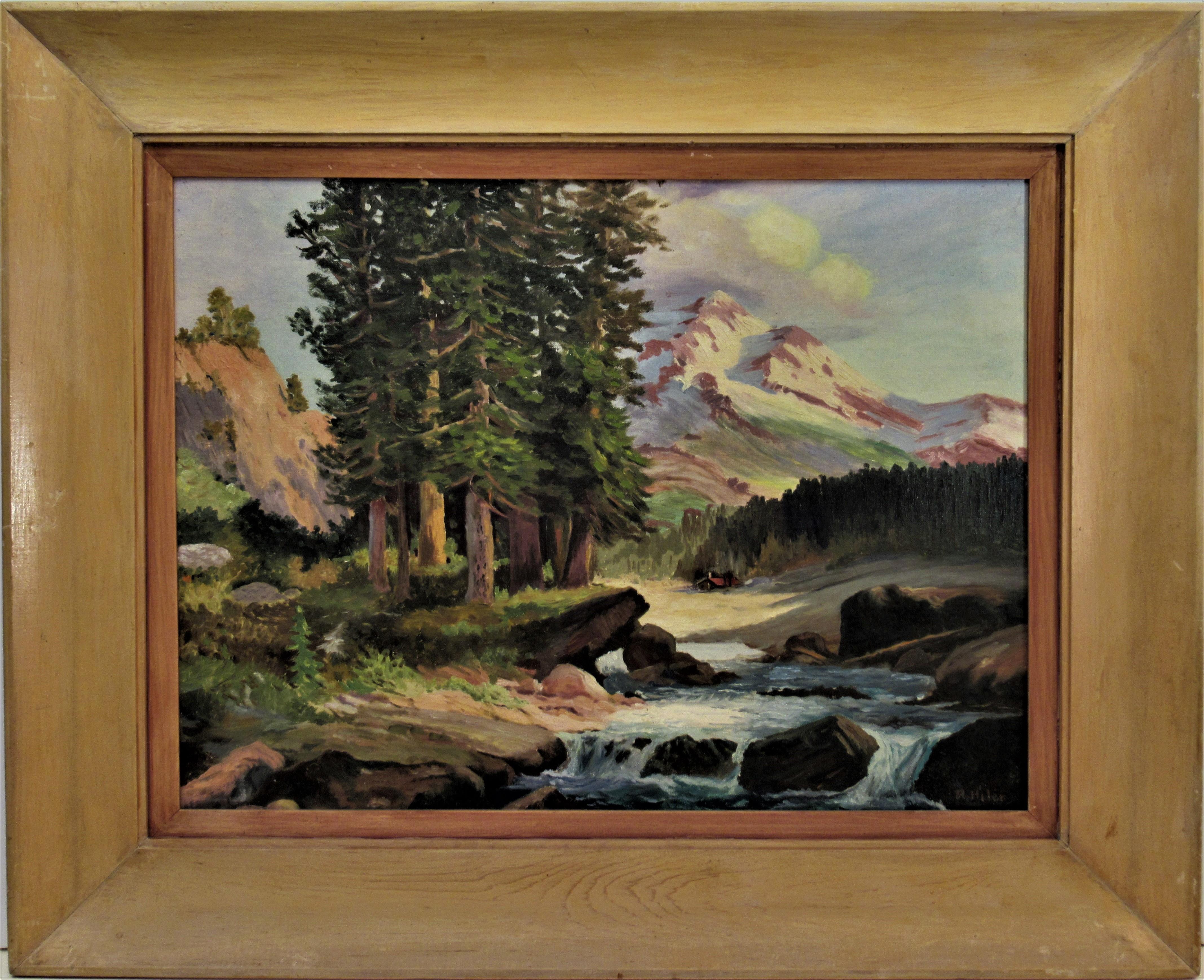 Pauline Gard Hiler Figurative Painting - California Landscape, Near Lake Tahoe