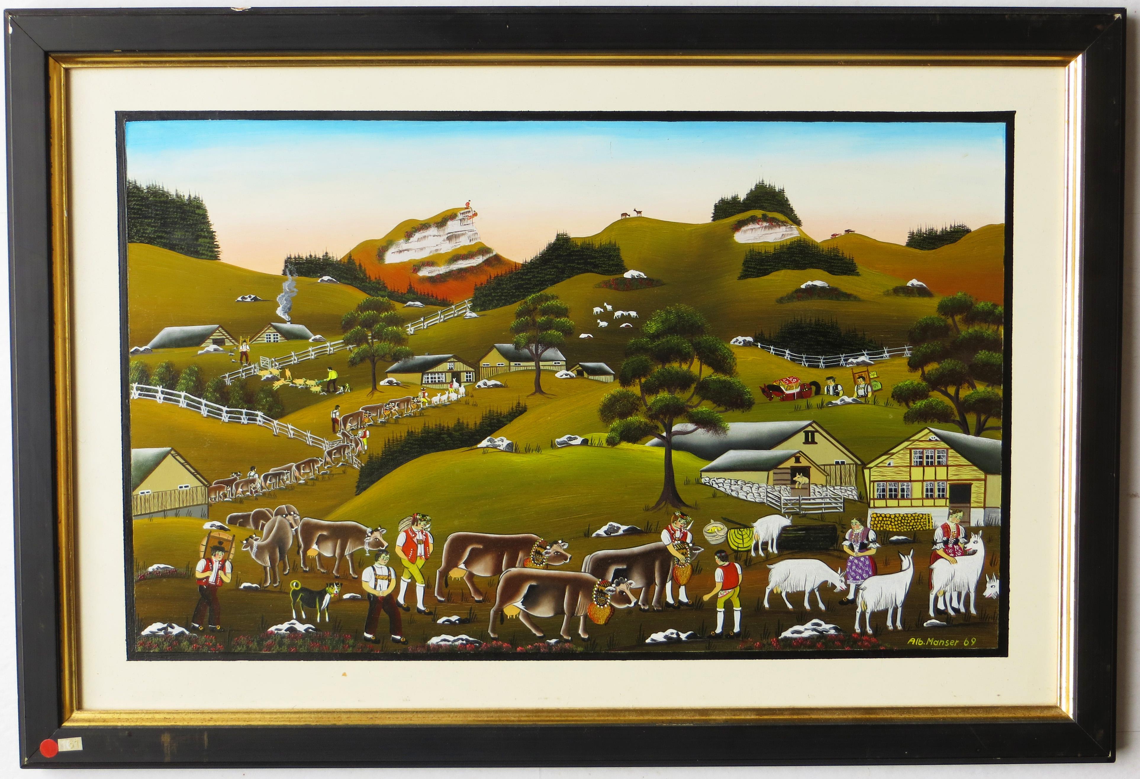 Ankunft alt der Alp - Painting by Albert Manser
