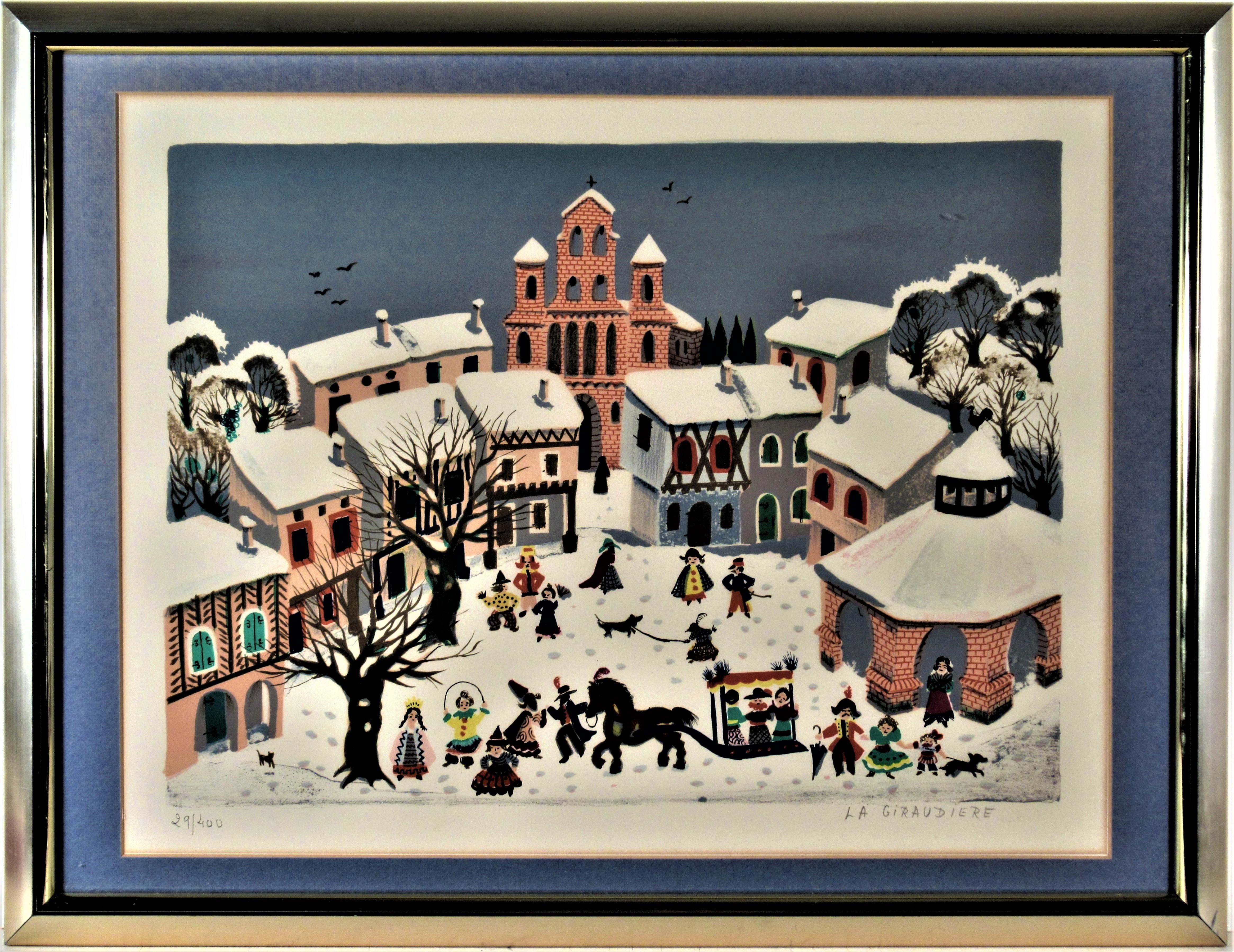 Figurative Print de Madeleine (Mady) De La Giraudiere - Pueblo en Invierno