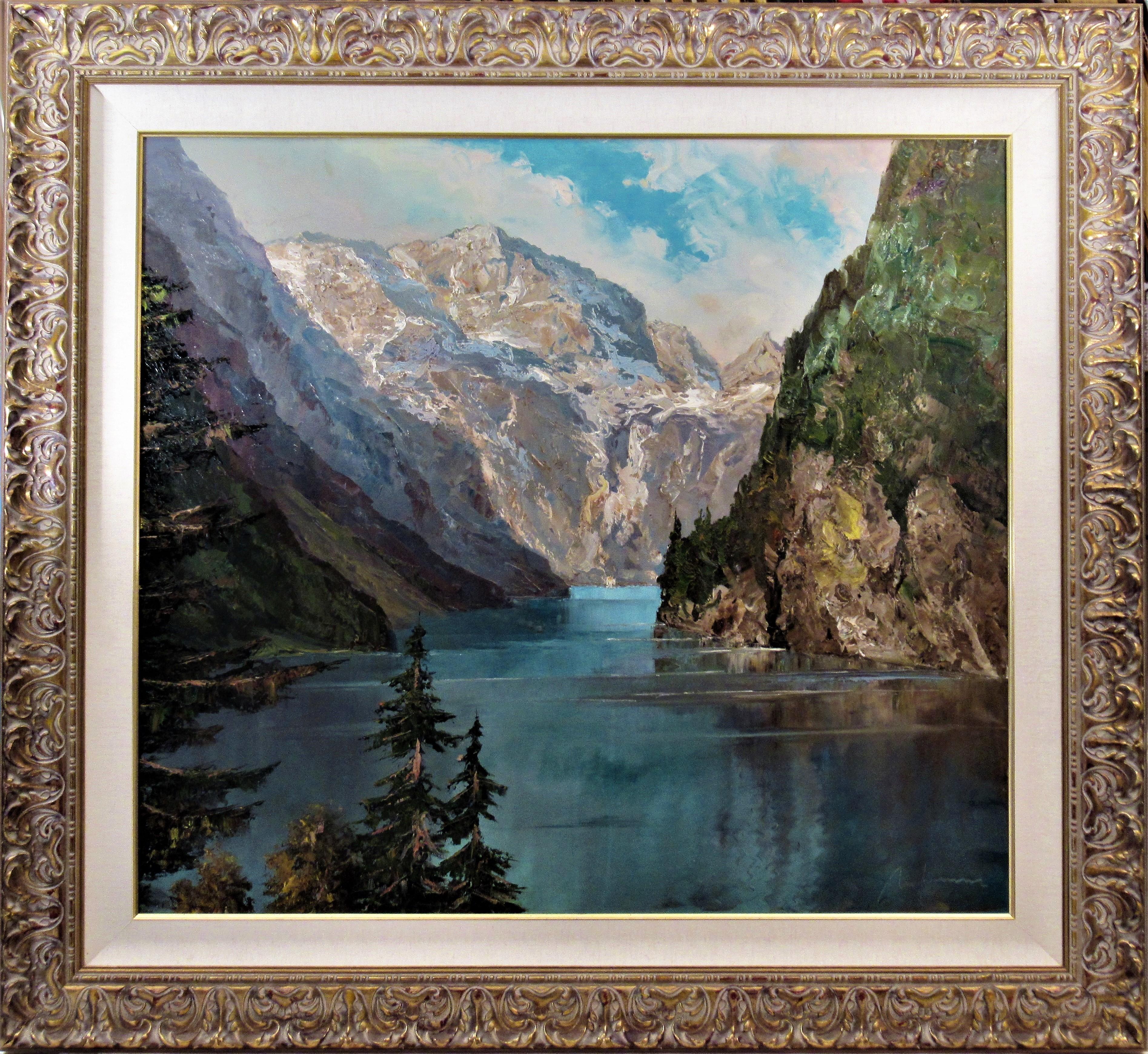 Herbert August Uerpman Landscape Painting - The Alps, Large oil painting on canvas.