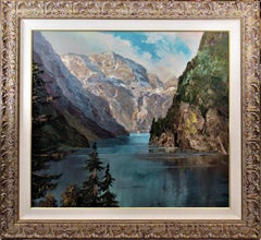 Vintage The Alps, Large oil painting on canvas.