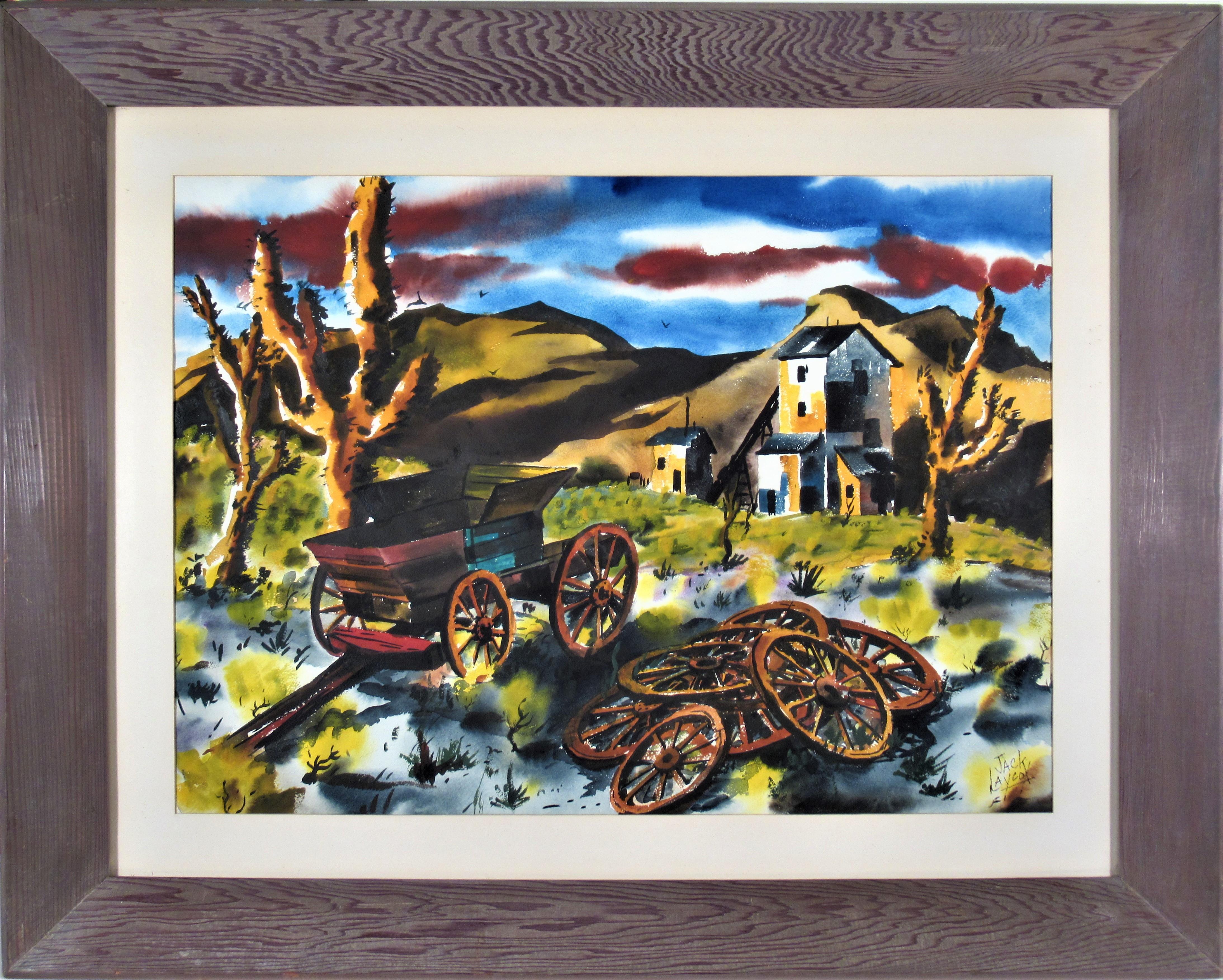 Figurative Art de William Jack Laycox - "El viejo carruaje" Acuarela grande
