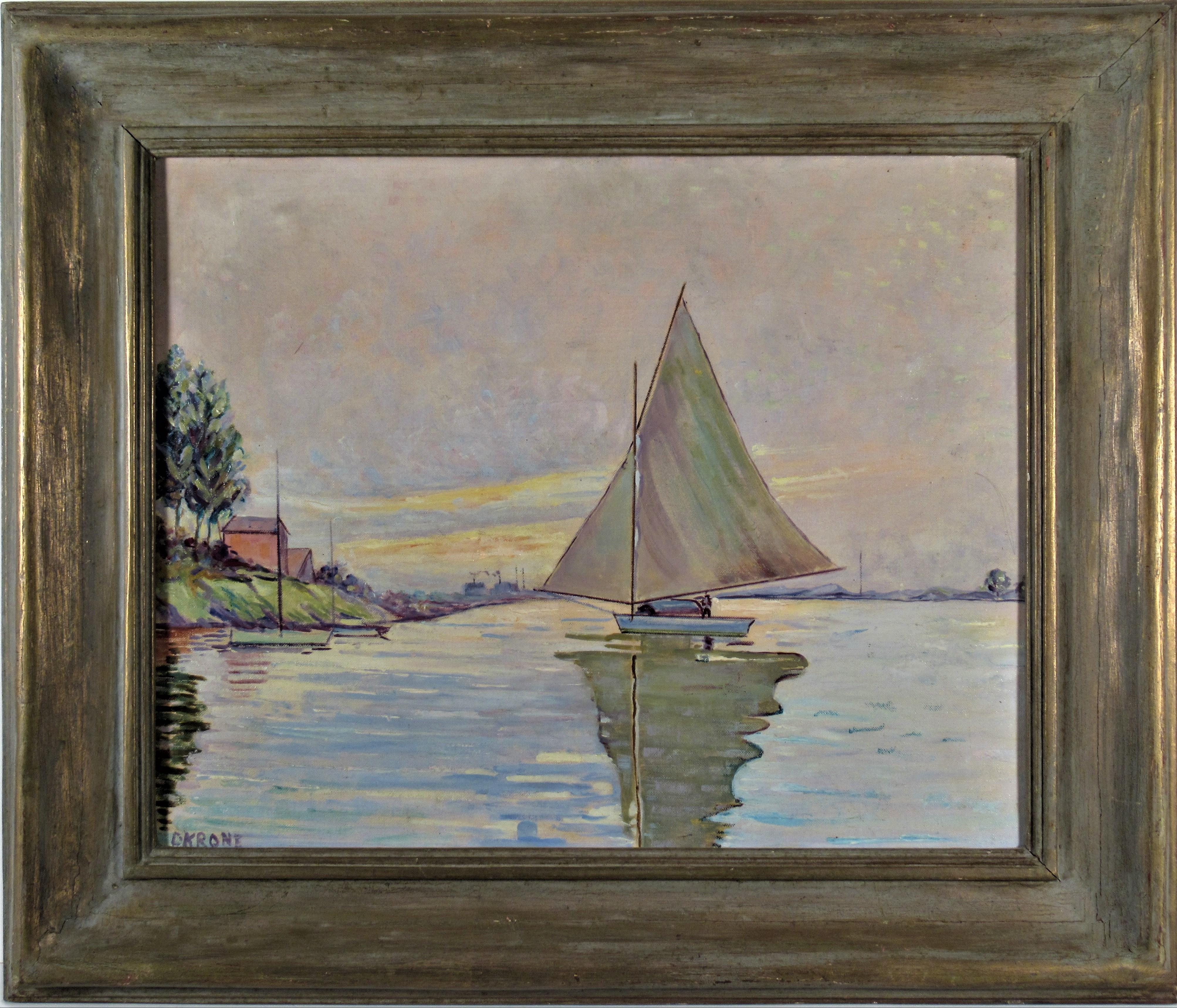 Otto Krone Figurative Painting - Sailboat on the Lake