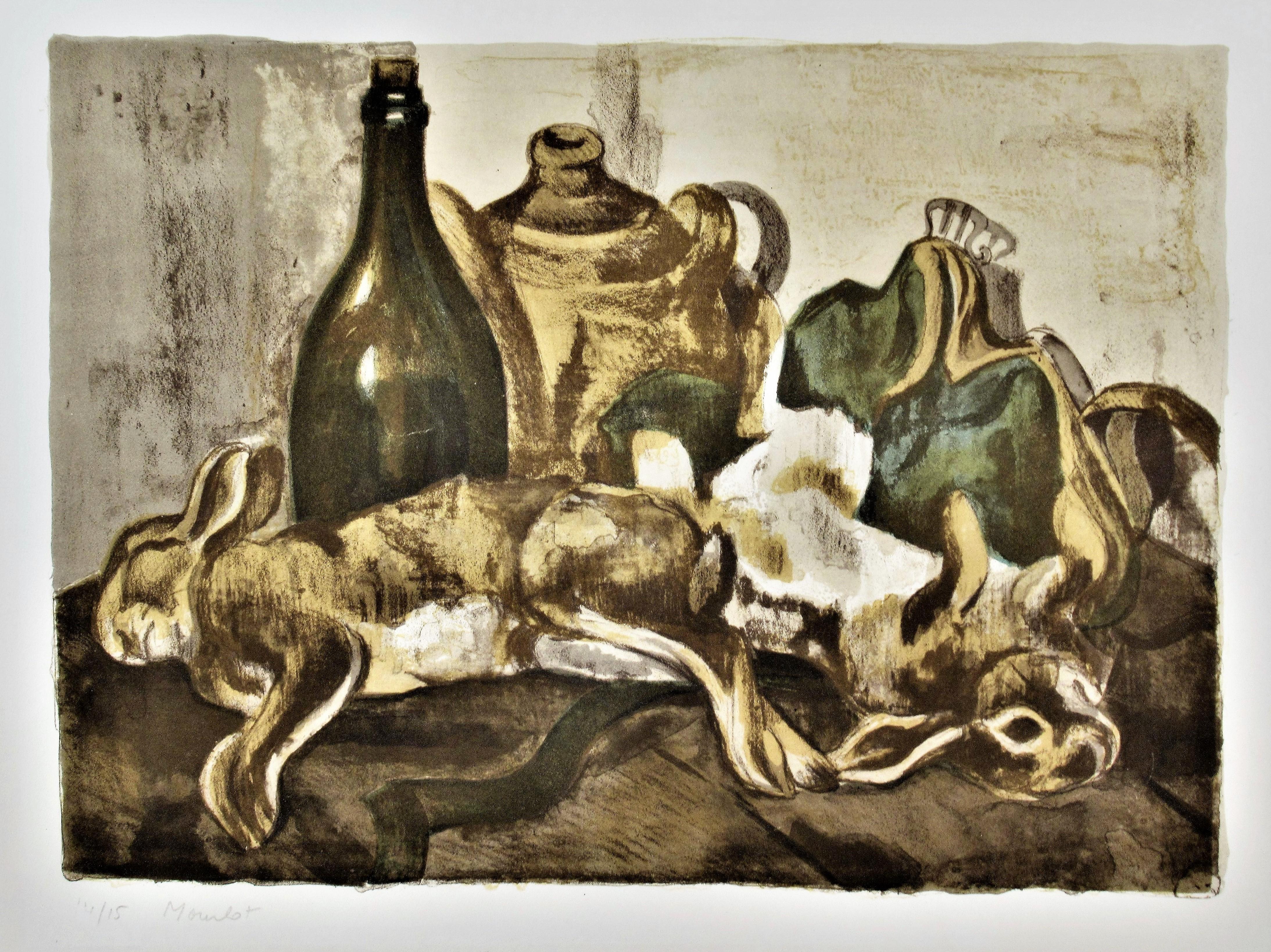 Maurice Mourlot Figurative Print - Nature Morte aux Lapins (Still Life with Rabbits)