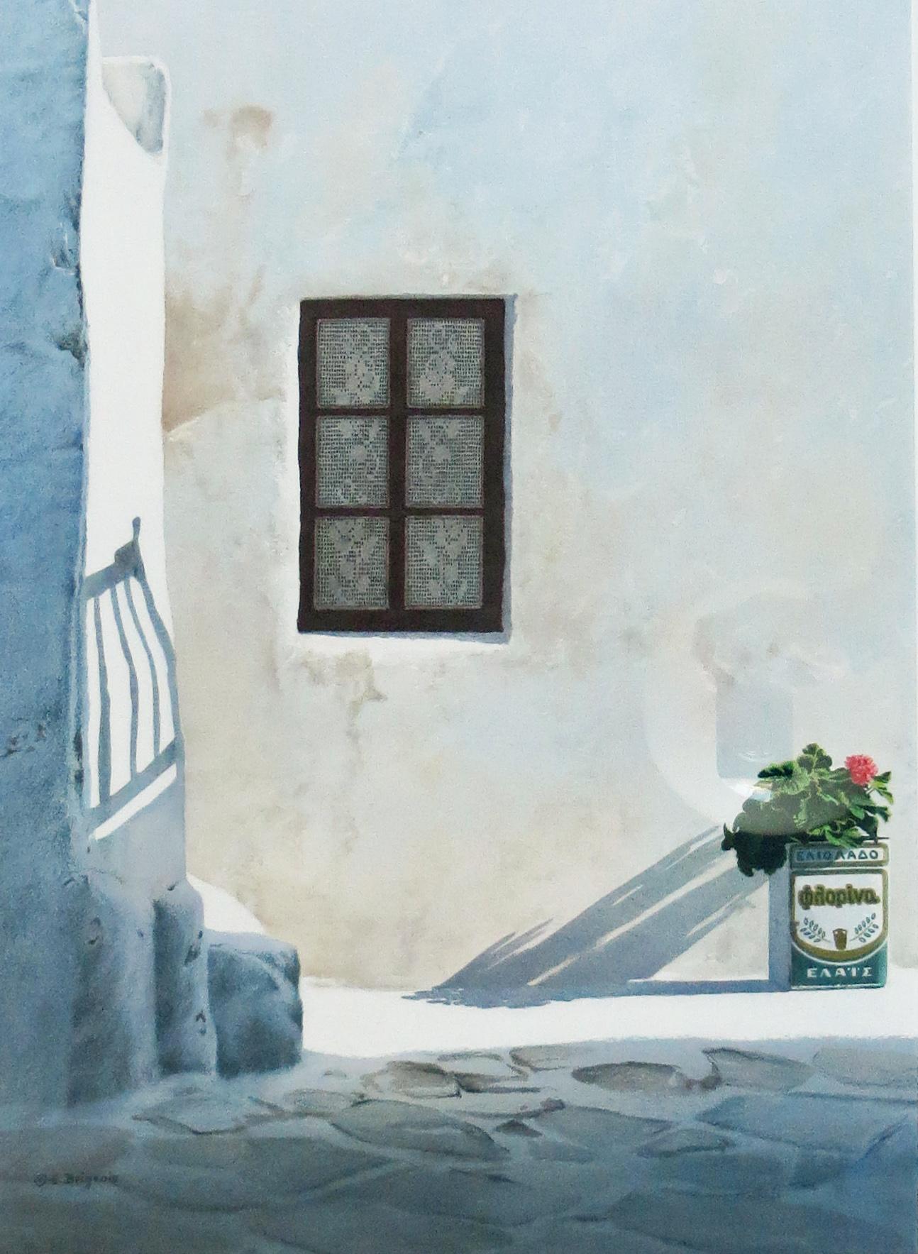 Evelyne Brigeois Landscape Painting - Behind Paraportiani, Mykonos
