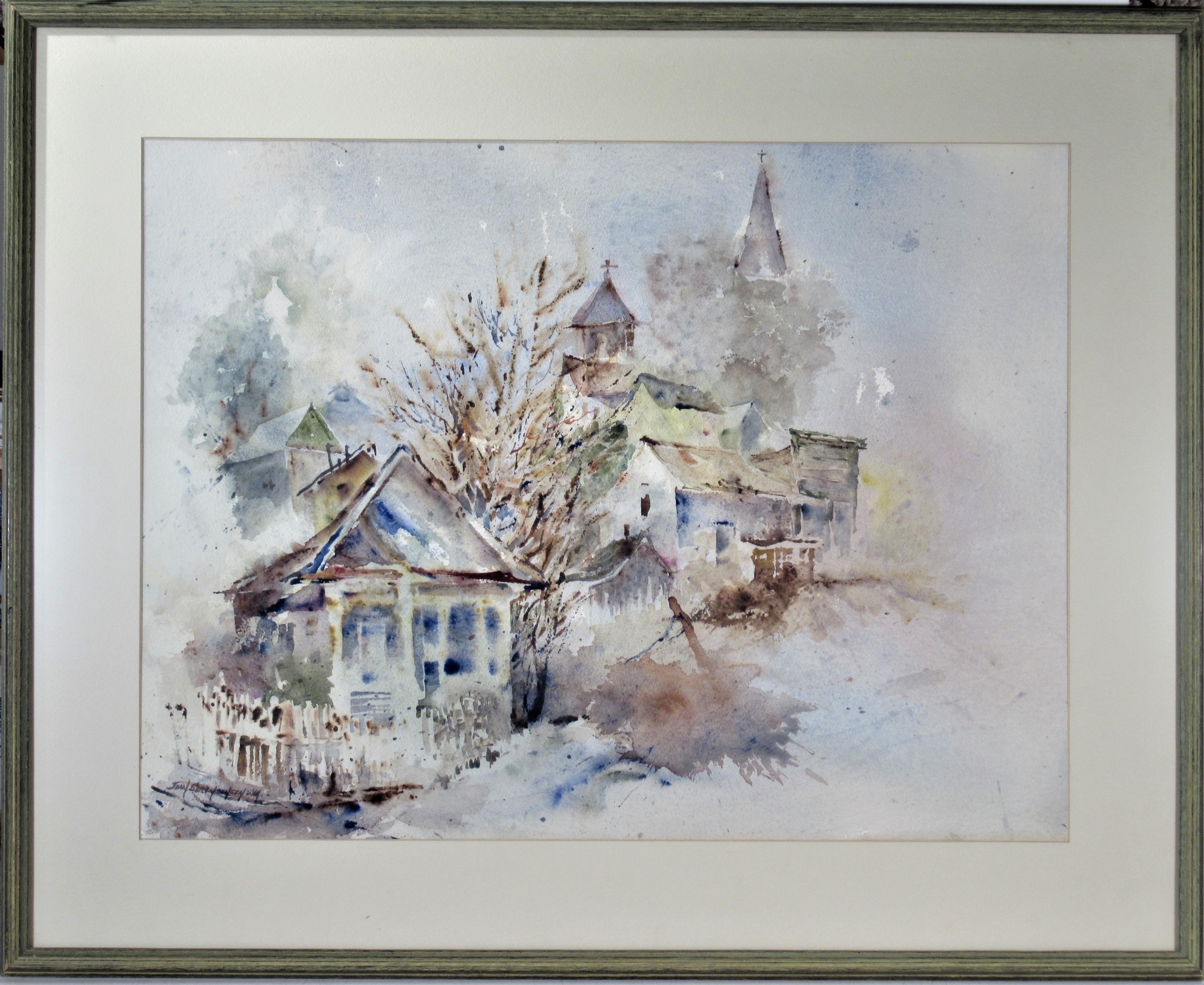 Landscape with Houses, large watercolor