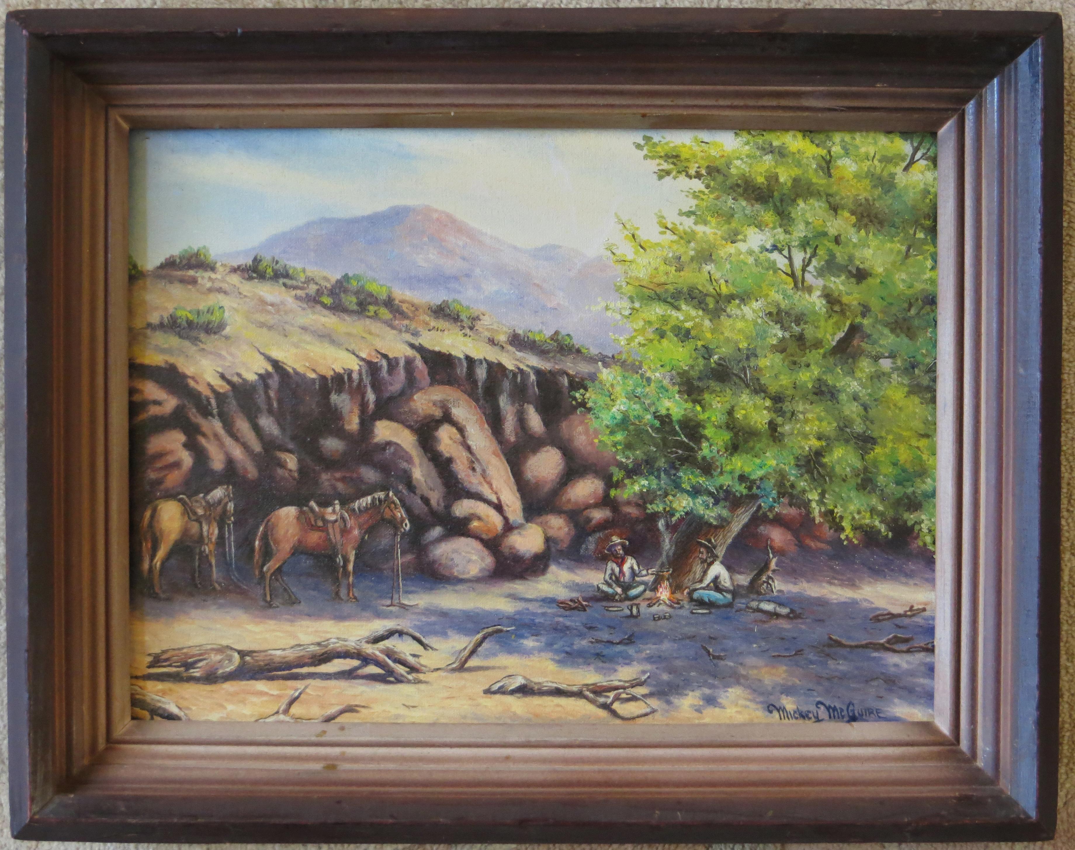 Mickey McGuire Landscape Painting - Untitled - Rustic Cowboy Painting