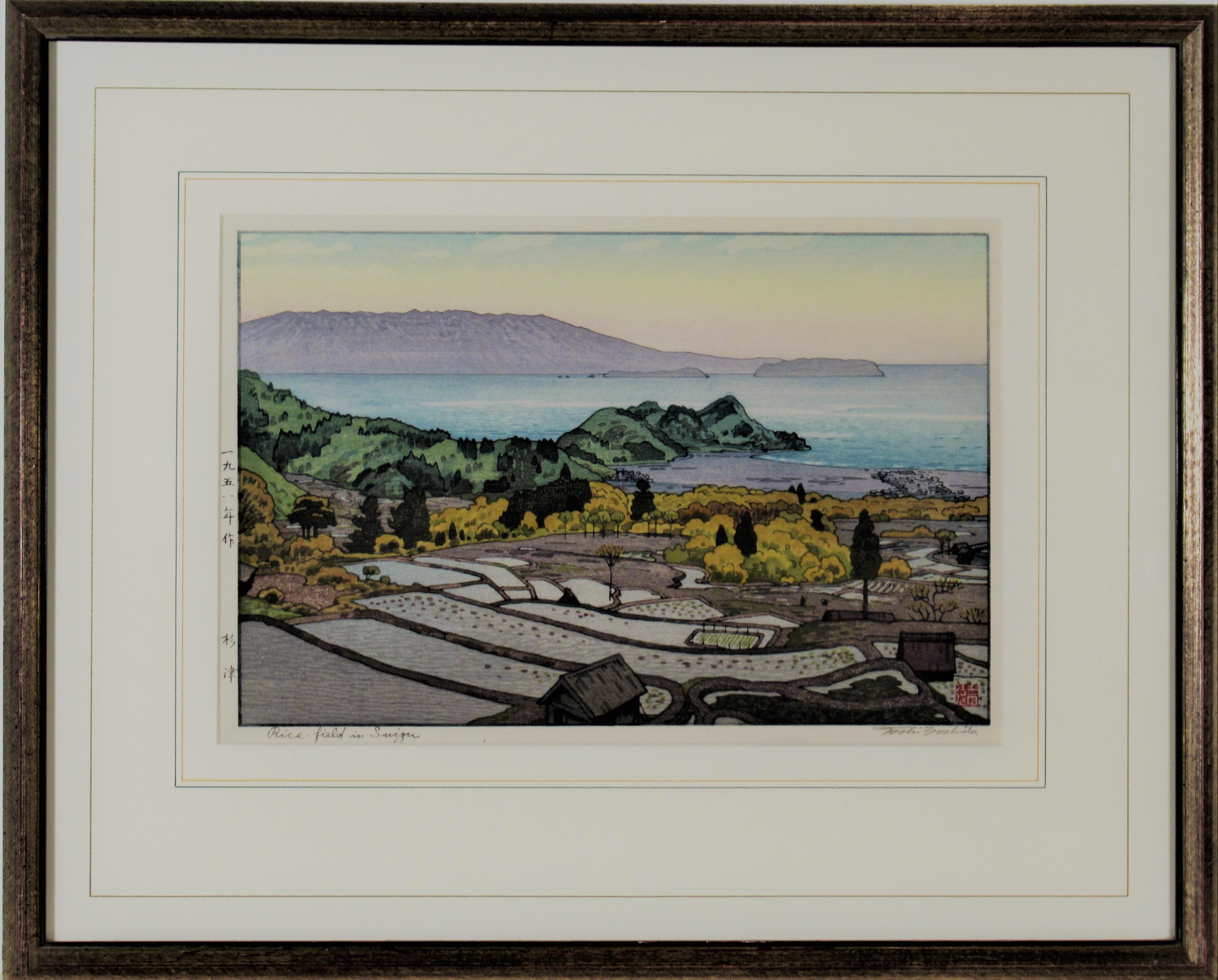 Toshi Yoshida Landscape Print - Rice Field in Suizu