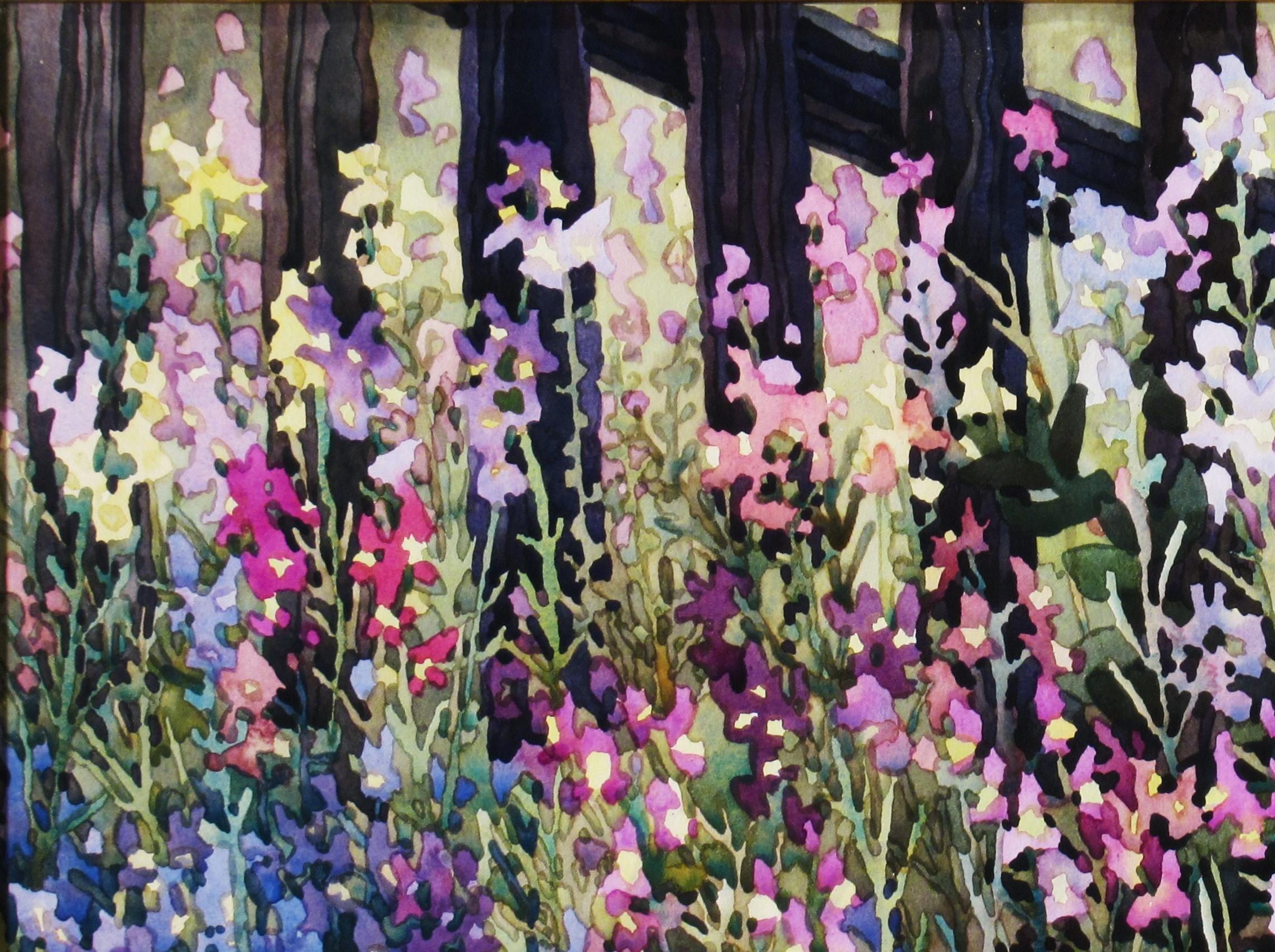 Jardin avec clôture - Impressionnisme américain Art par Carolyn Marie Lord