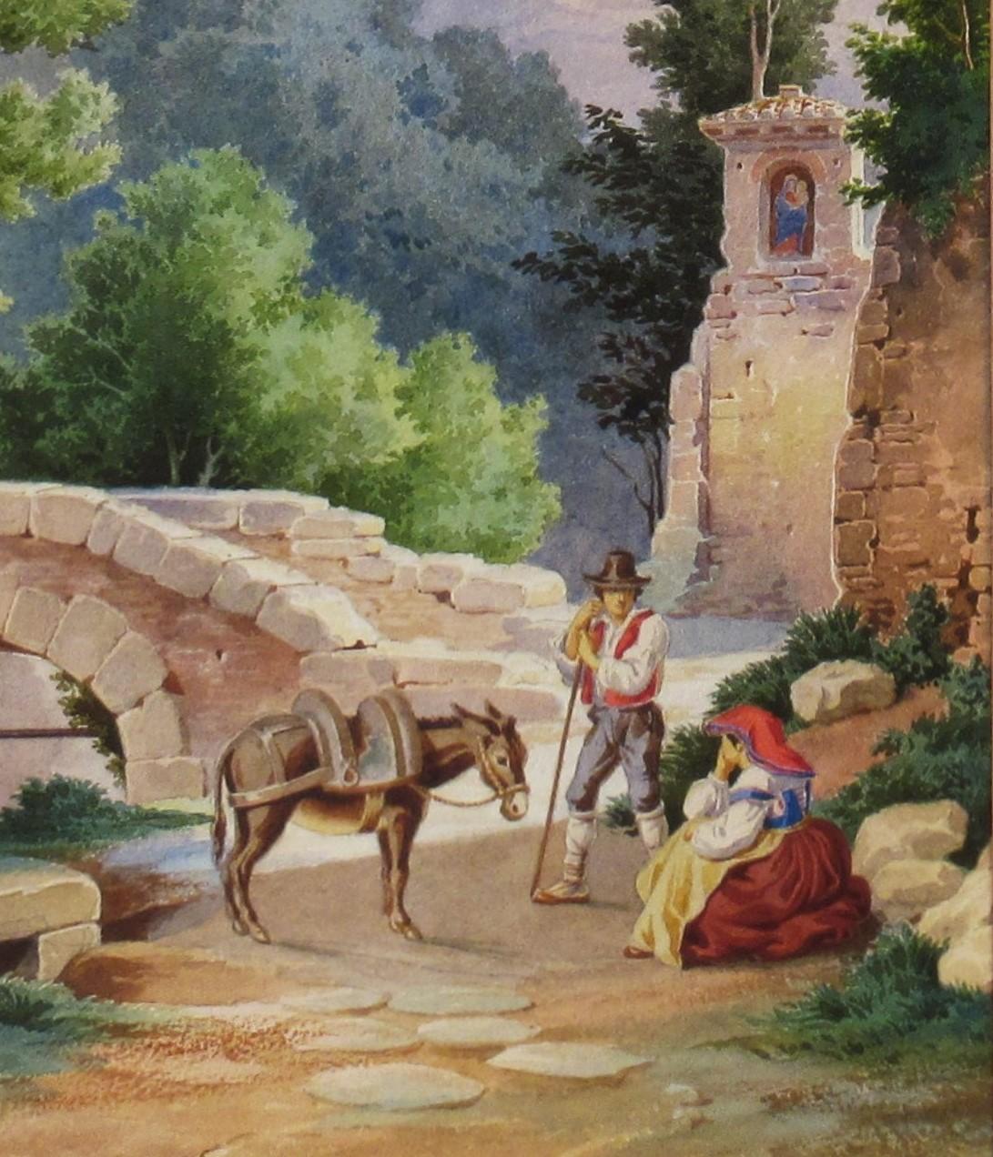 Escena de pueblo italiano II - Figurative Art Marrón de Roberto Gigli