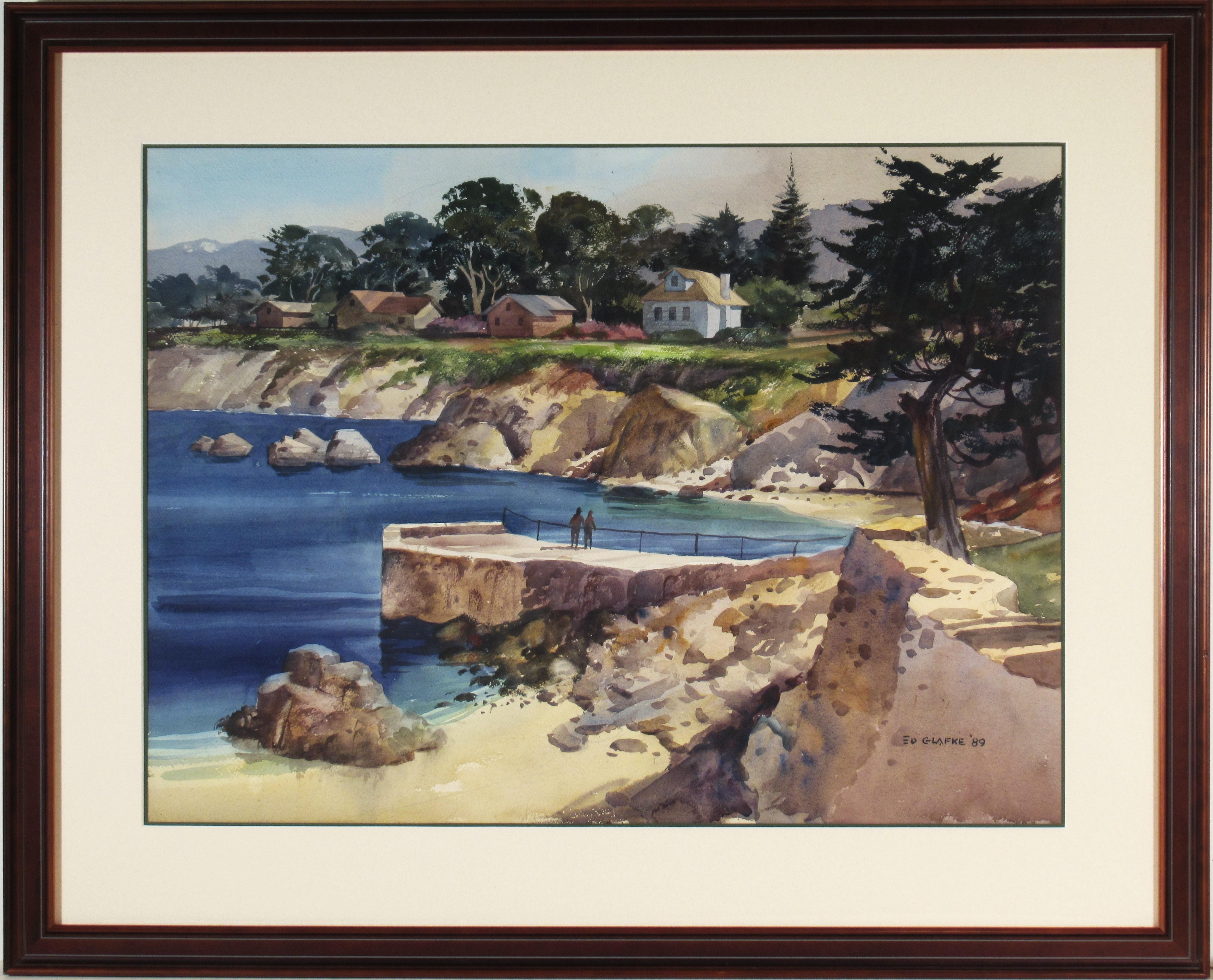 Edward Glafke Landscape Art - "Sea Shore Near Carmel, Carmel California" Large watercolor