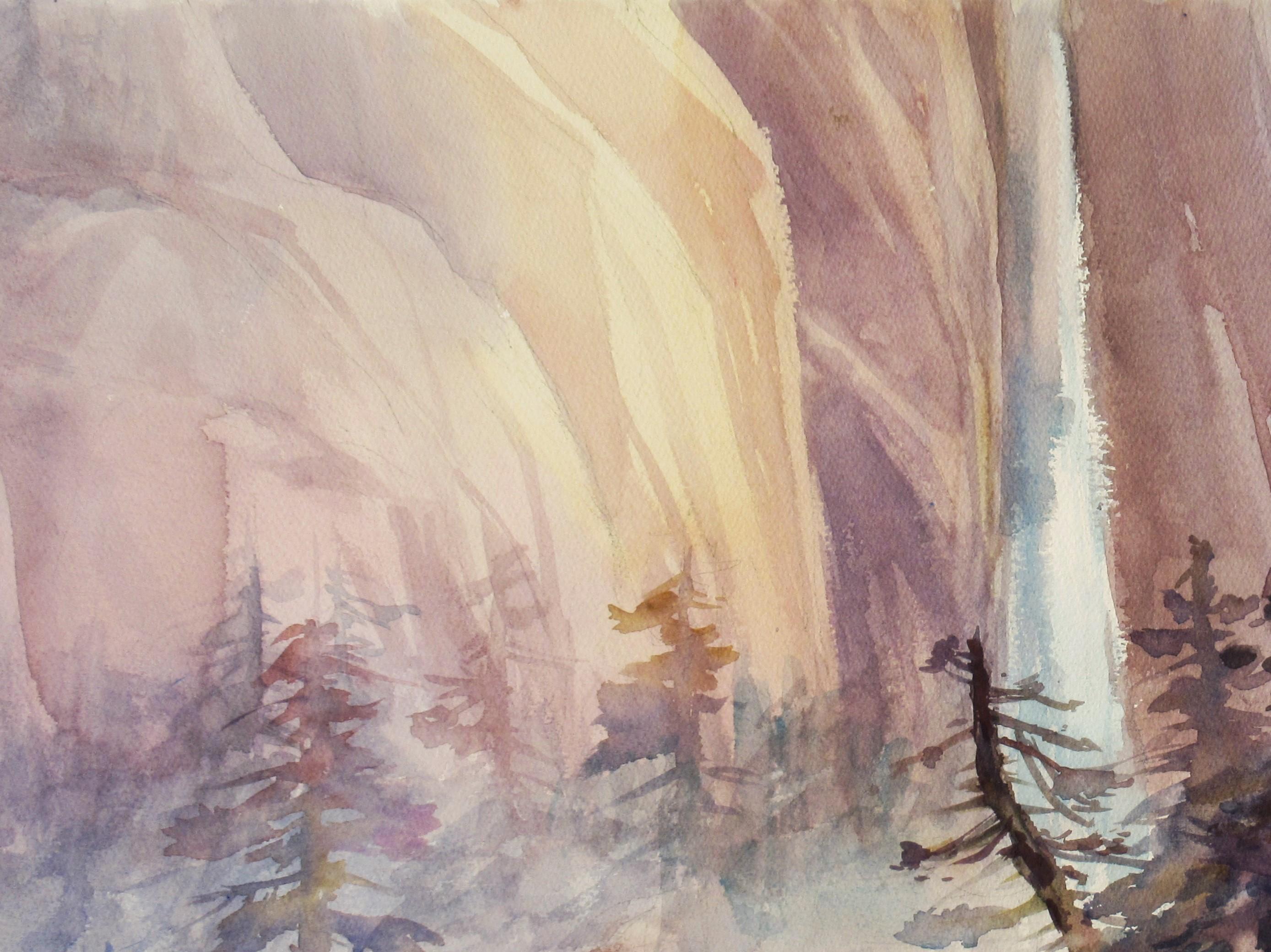 Yosemite-Wasserfälle (Braun), Figurative Art, von Jane Burnham