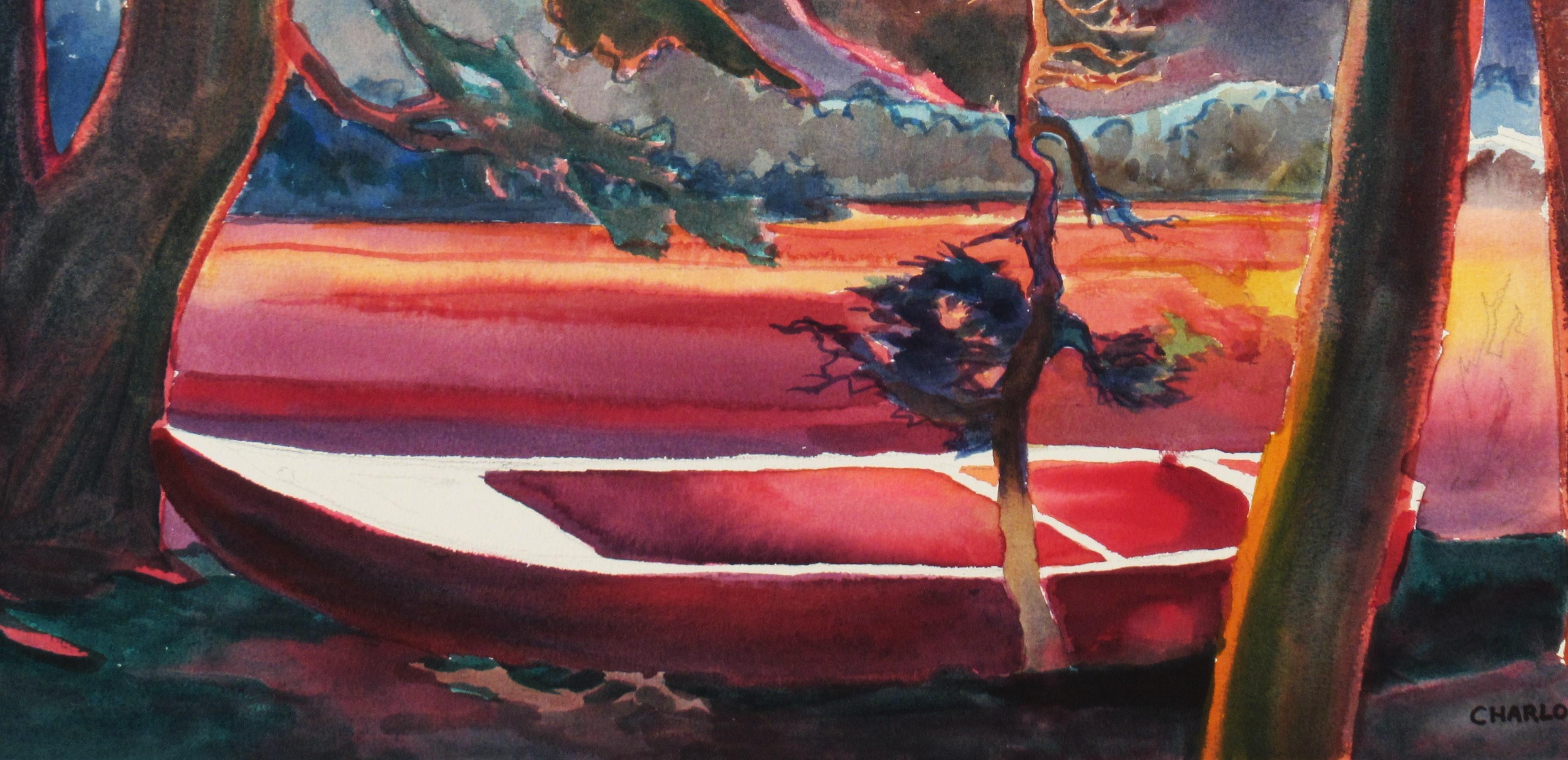 Paysage en rouge - Impressionnisme américain Art par Charlotte Huntley