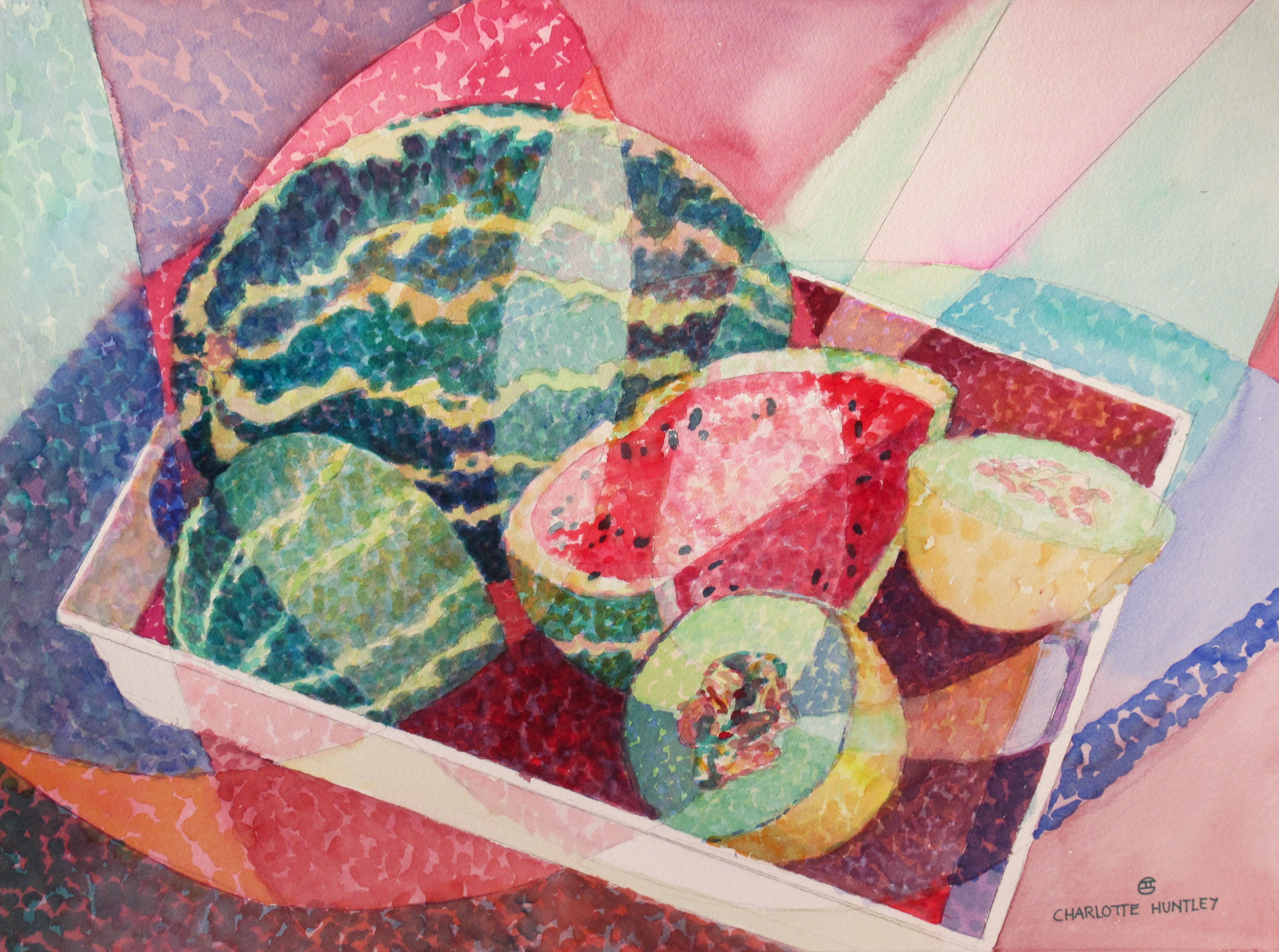 Figurative Art Charlotte Huntley - Nature morte avec watermelons et Cantaloupes