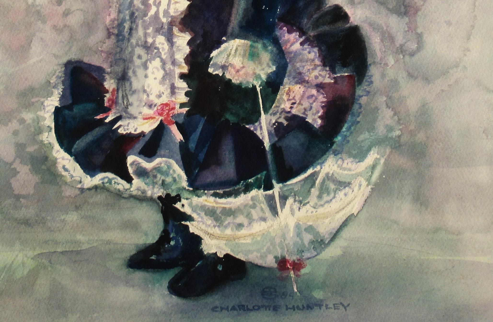 Fille avec parapluie - Marron Figurative Art par Charlotte Huntley