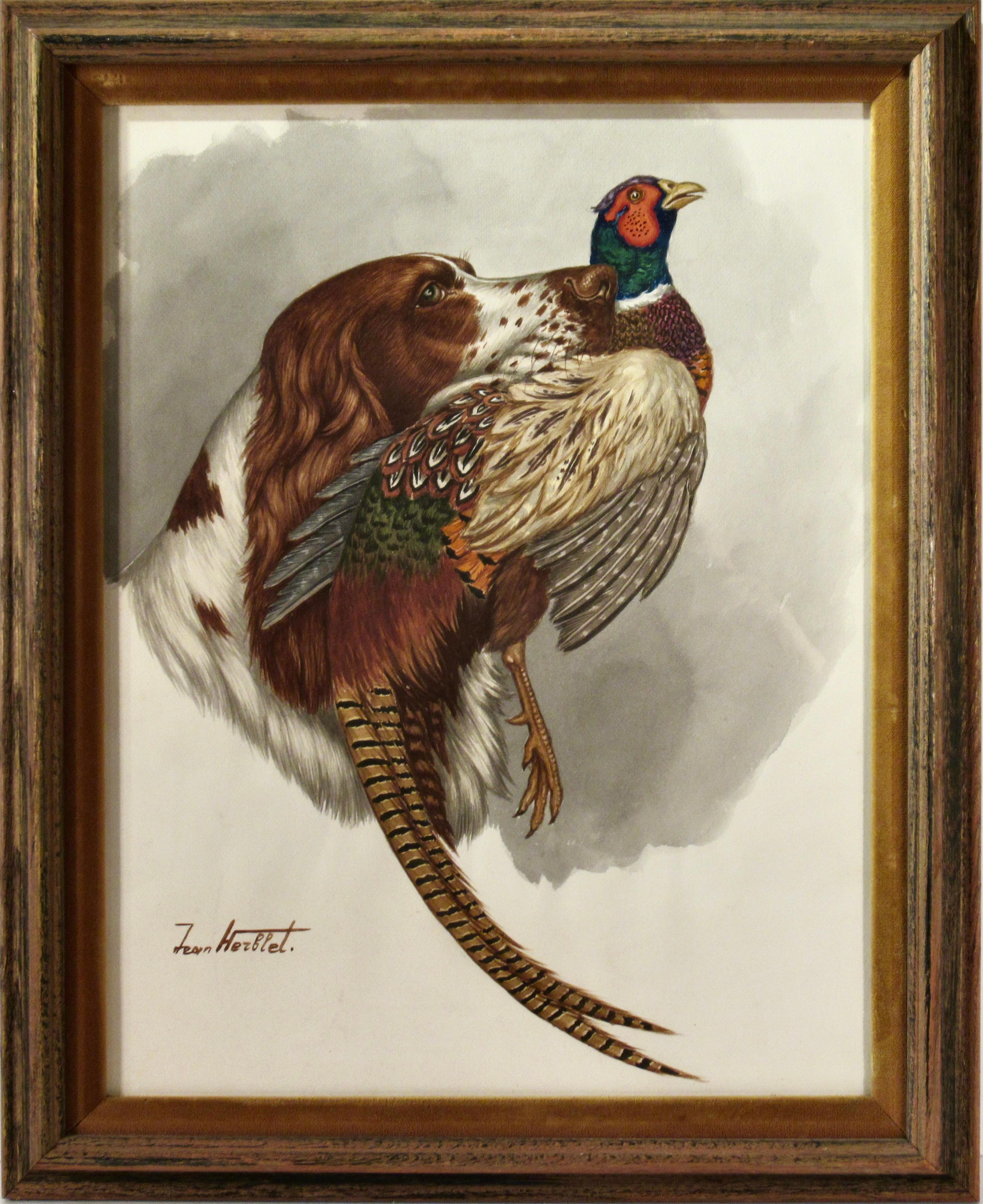 Jean Herblet Figurative Art - Brittany Spaniel with Pheasant