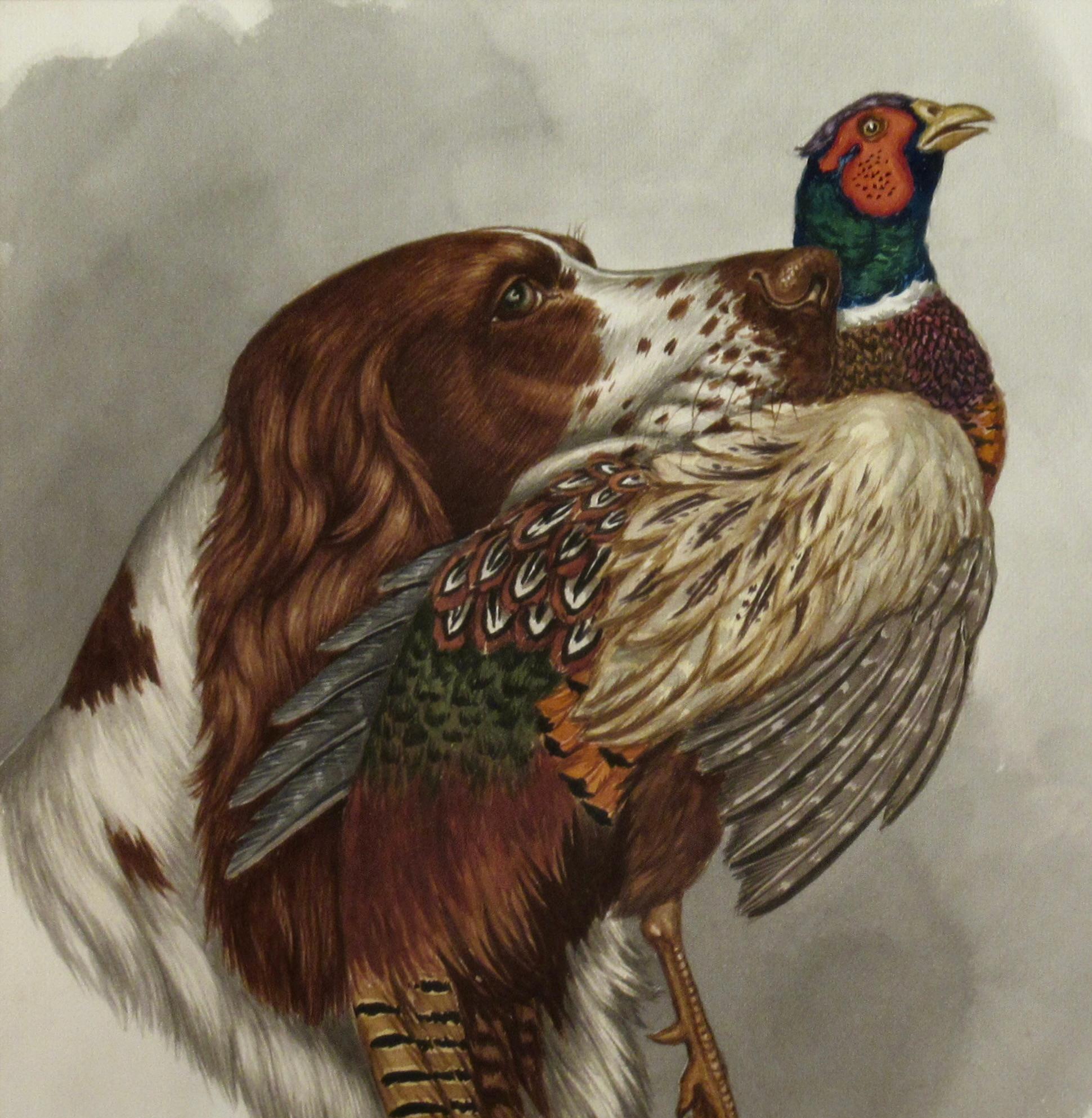 Brittany Spaniel with Pheasant - Realist Art by Jean Herblet
