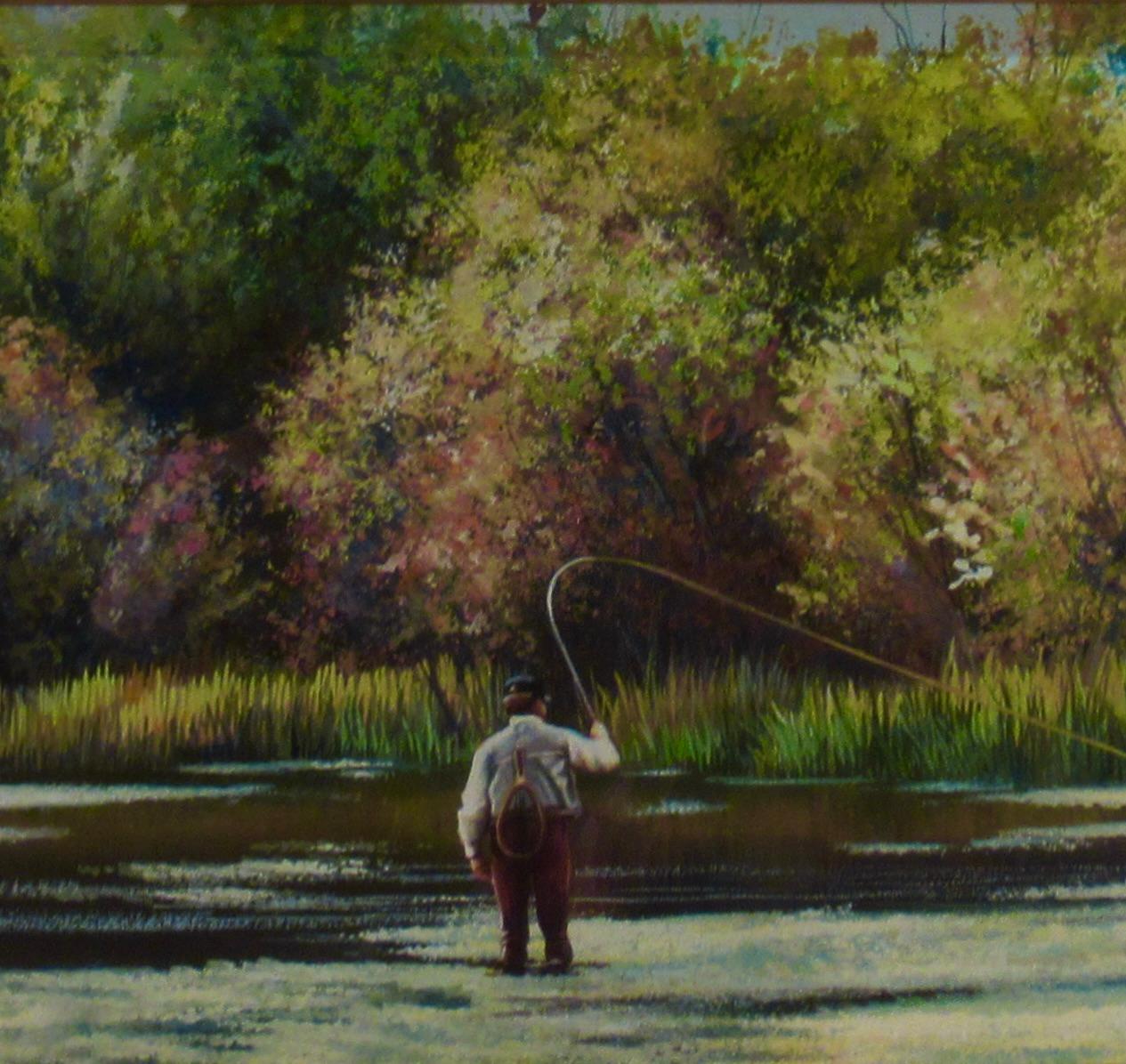 La pêche dans un lac - Impressionnisme américain Art par Shirley Cleary