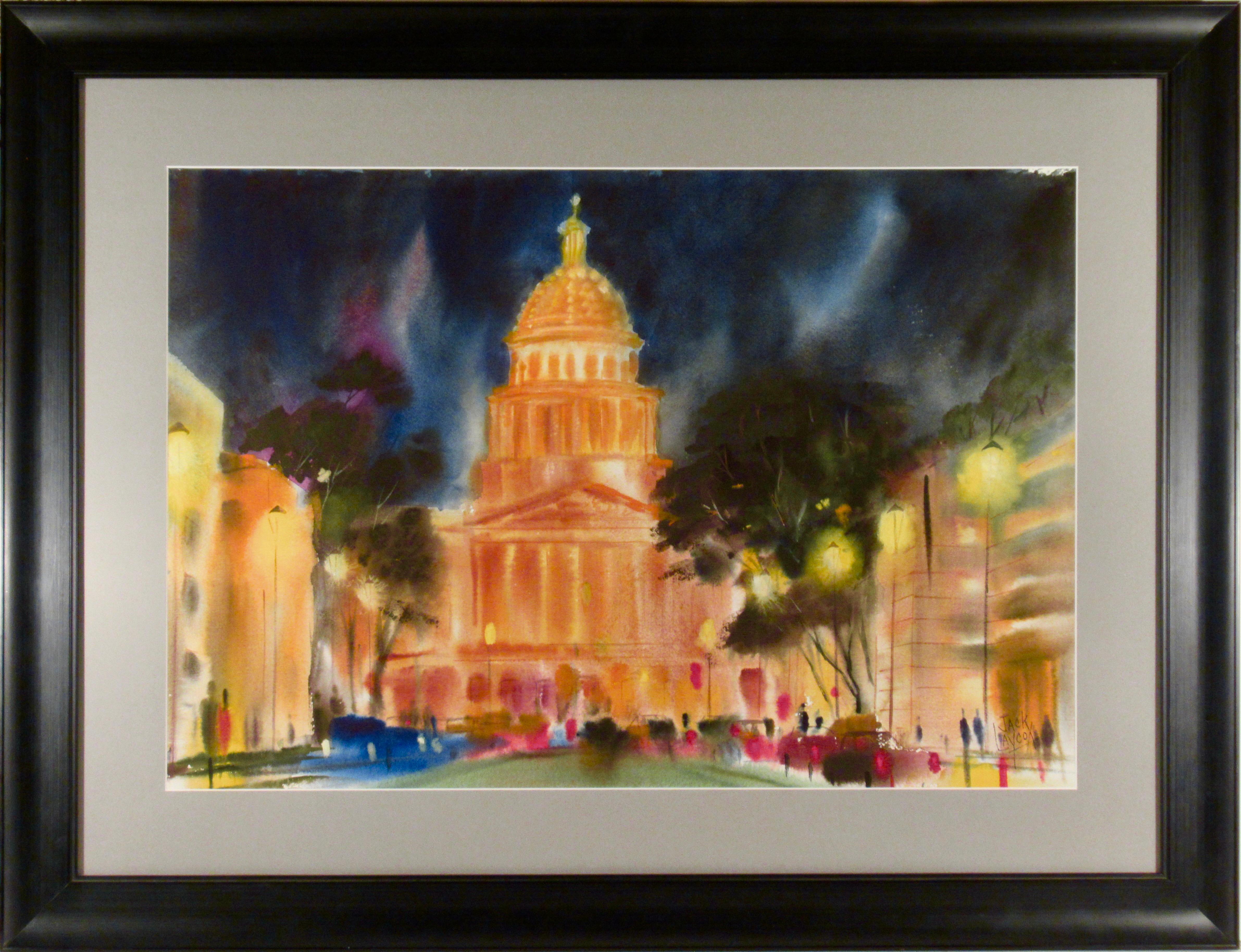 William Jack Laycox Figurative Art – Nachts im Staatlichen Kapitol, Sacramento, Kalifornien