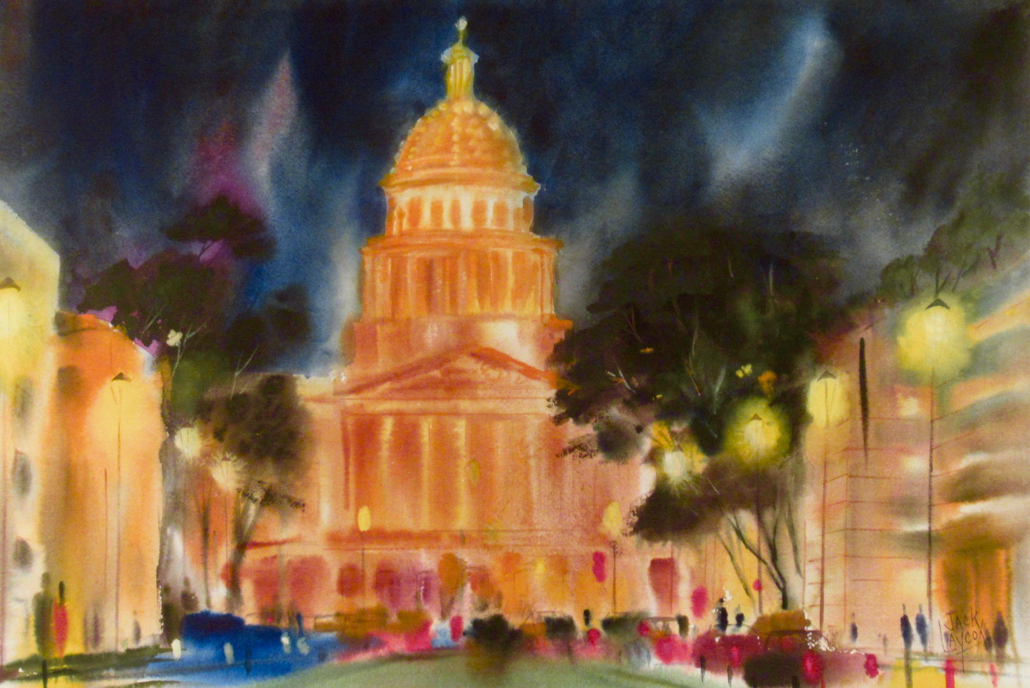 Nachts im Staatlichen Kapitol, Sacramento, Kalifornien – Art von William Jack Laycox