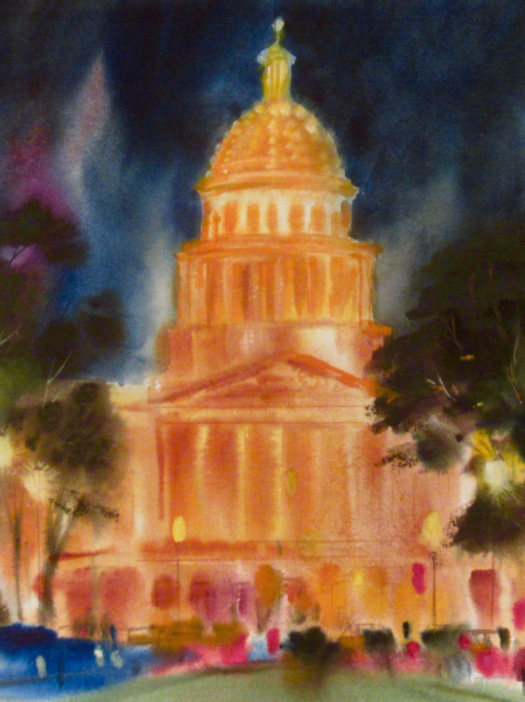 Nachts im Staatlichen Kapitol, Sacramento, Kalifornien (Amerikanischer Impressionismus), Art, von William Jack Laycox