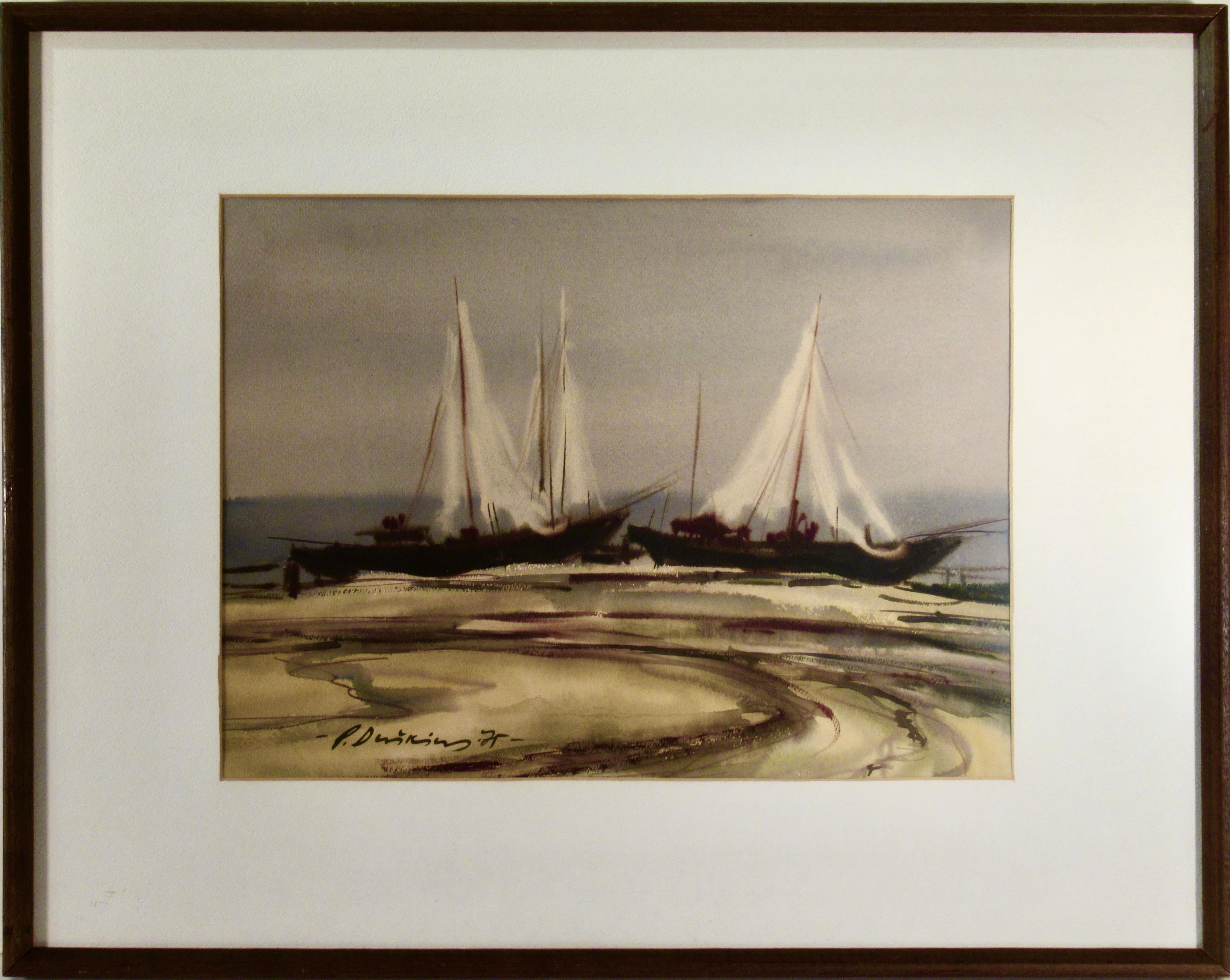 Paul Duskins Landscape Art - Seashore with Boats