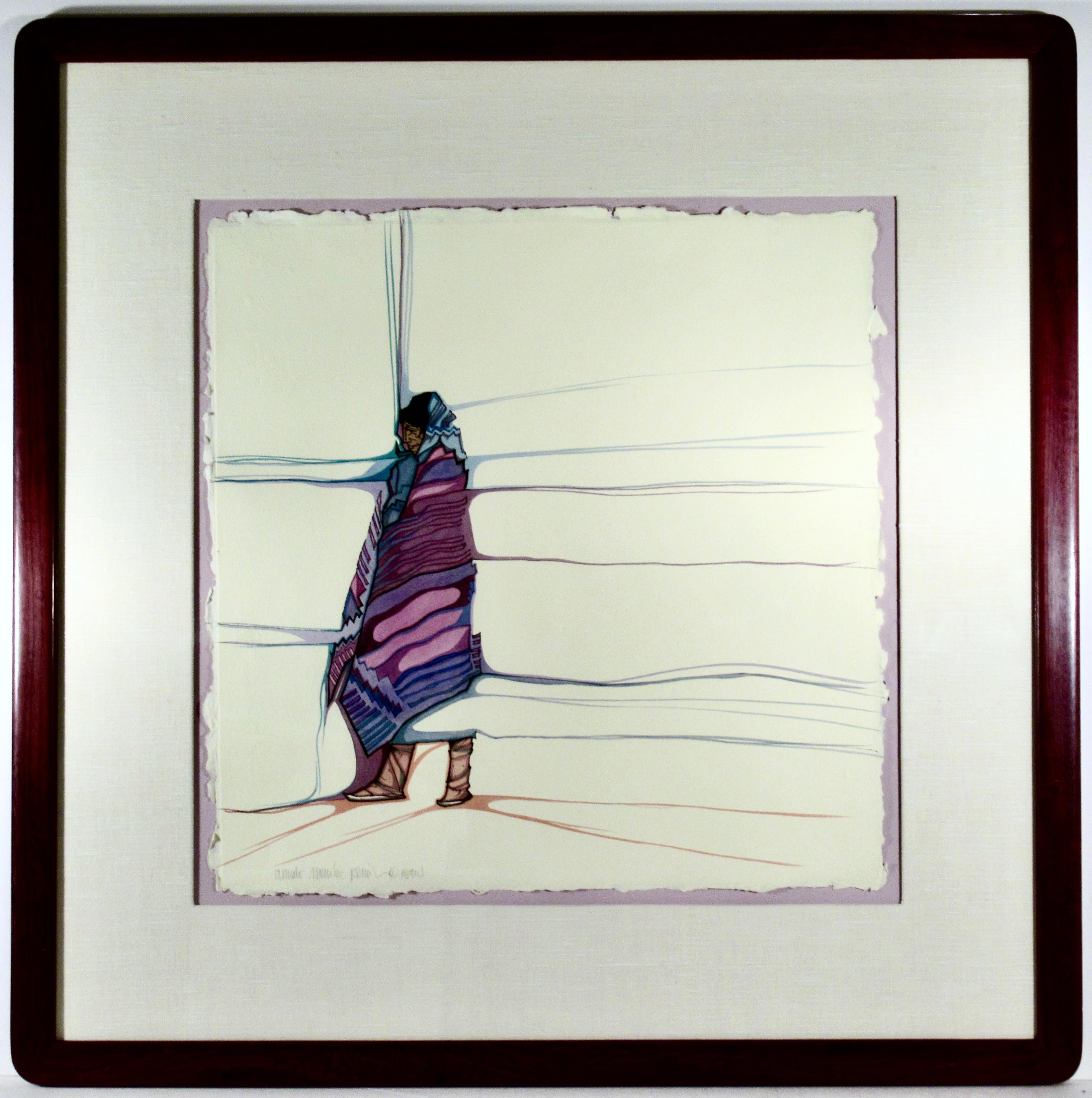 Amado Maurilio Pena Figurative Art - "Woman in Purple" from the "Colcha" series