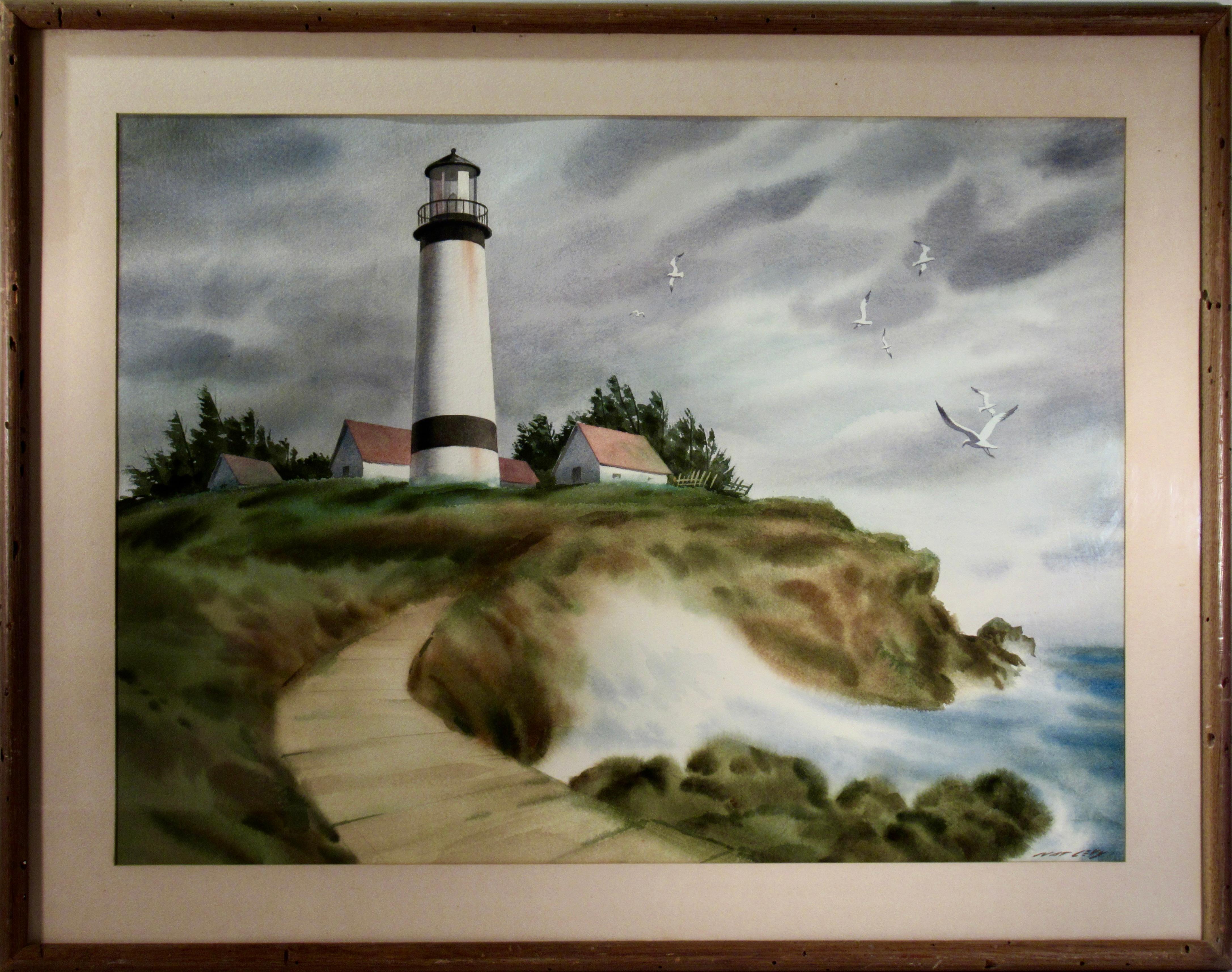 Nat Levy Figurative Art - Storm Cove Lighthouse